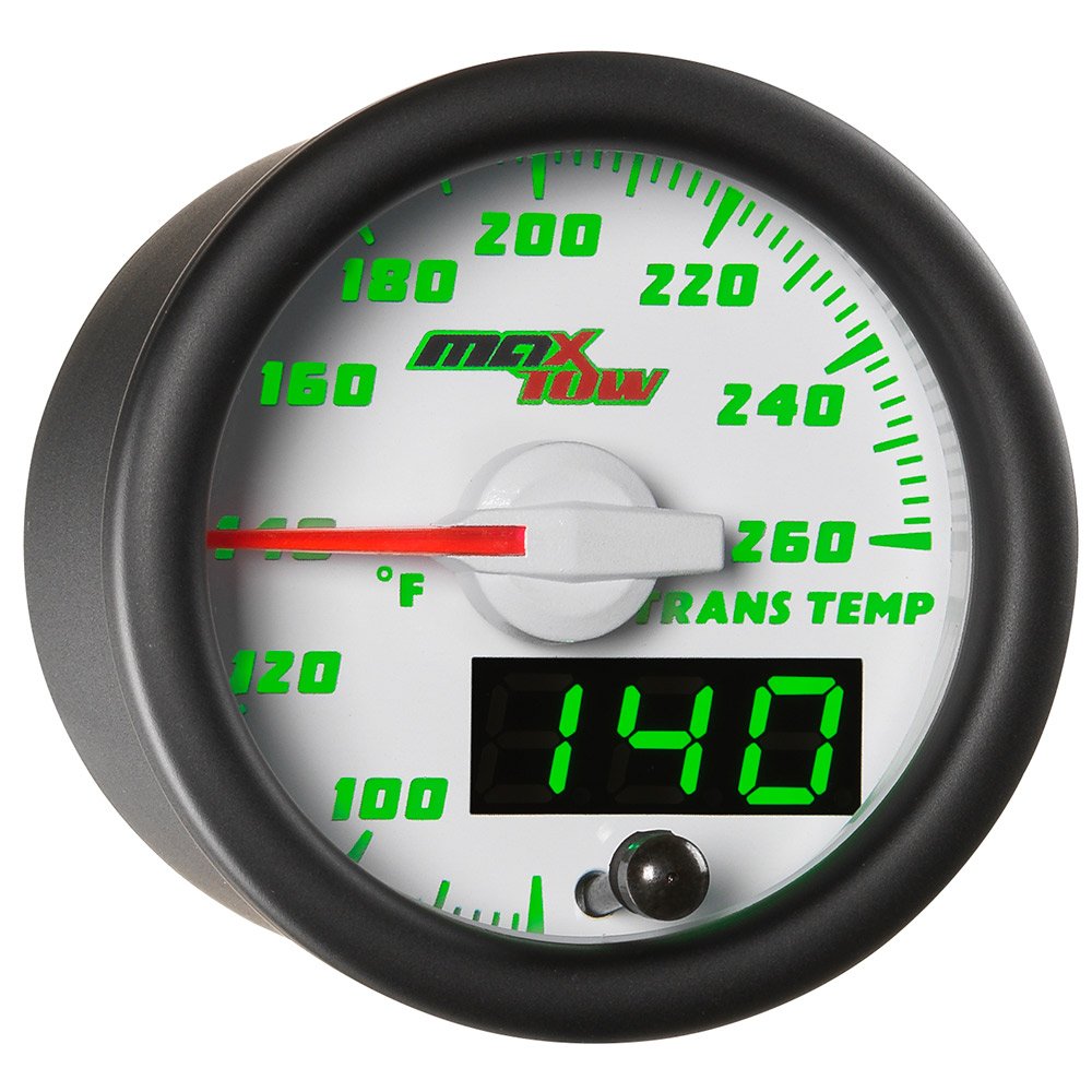 MaxTow Double Vision 260F Transmission Temperature Gauge Kit with Electronic Sensor - White Face, Green LED Backlight - Analog & Digital Display - 2-1/16