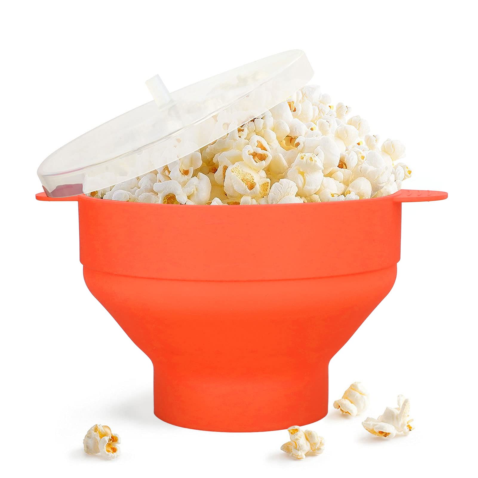 Ladieshow BPA-Free Silicone Microwave Popcorn Popper with Lid - Collapsible Hot Air Popcorn Maker Bowl for Microwave & Oven (-40℃ to +230℃) - Perfect for Movie Nights, Snack Time & Healthy Popcorn at Home (Orange)