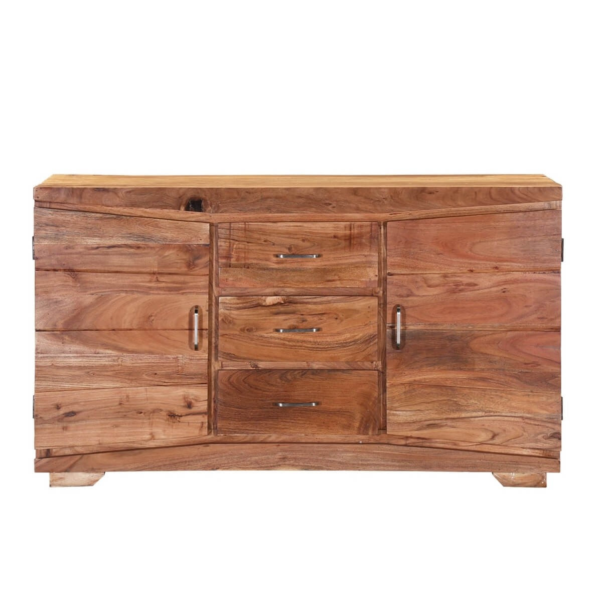Solid Wood Rustic Buffet Sideboard Cabinet with 3 Drawers - Handcrafted Indian Cromer Furniture for Dining Room Storage & Entryway Decor