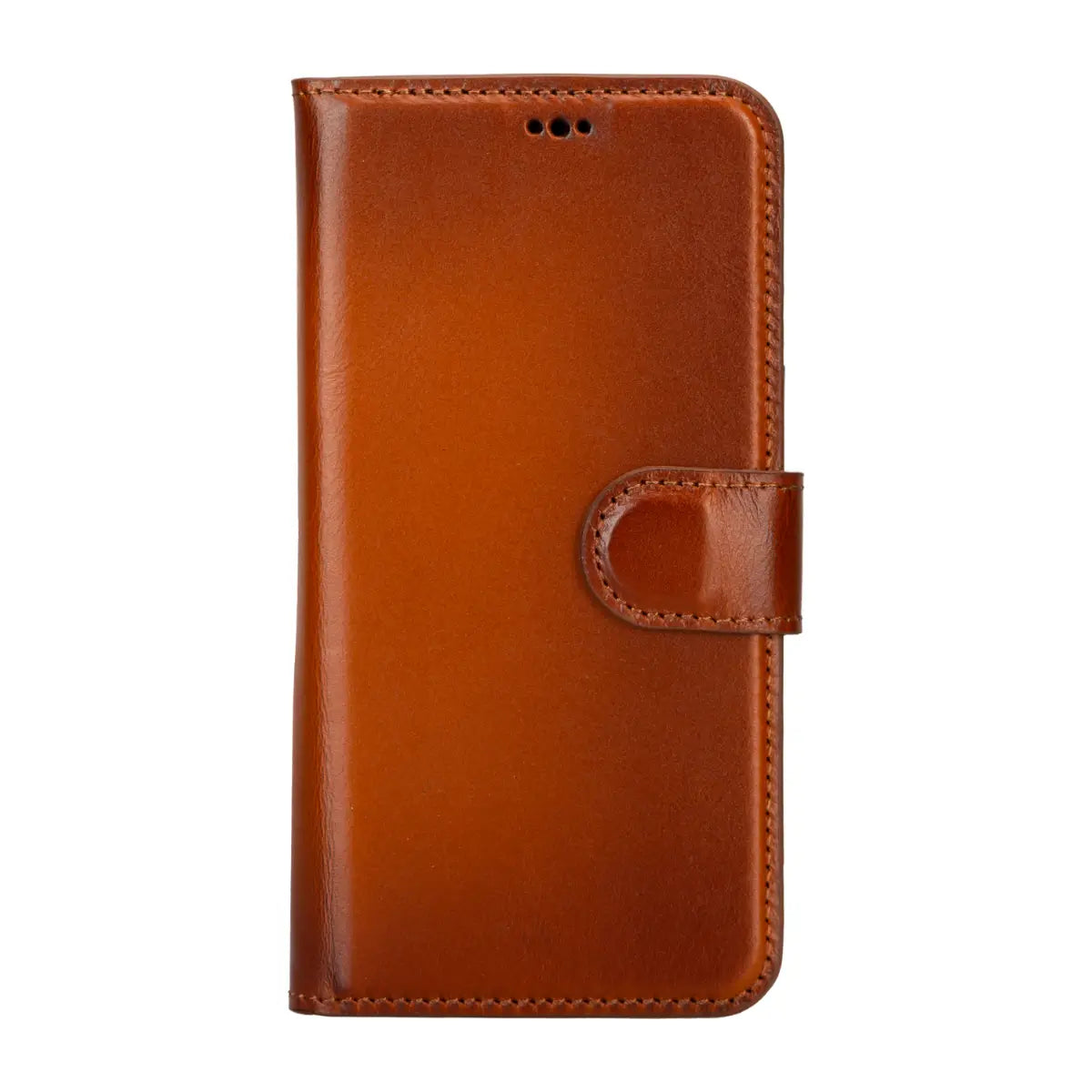 Premium Burnished Tan Leather Wallet Case for iPhone 15 - Slim RFID Blocking Phone Cover with Card Slots | Perfect for Everyday Use, Travel & Business Meetings
