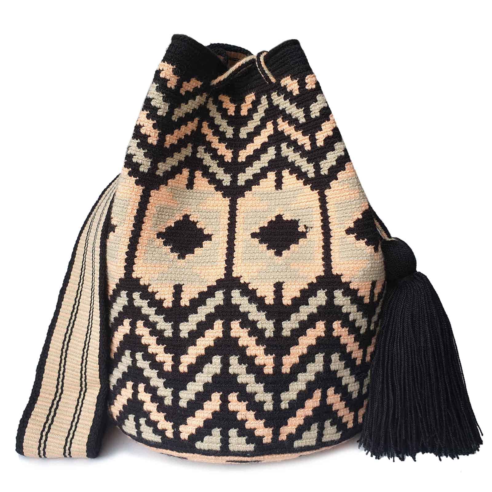 Fairtrade Wayuu Bag - Large Handmade Crochet Crossbody Purse | Authentic Colombian Mochila | Boho Chic Women's Shoulder Bag for Travel, Beach & Everyday Use (Fluida Color)