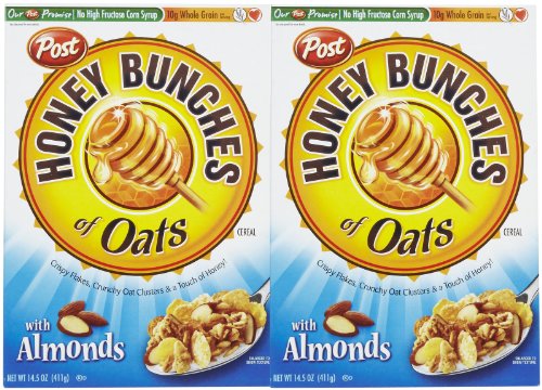 Honey Bunches of Oats with Almonds Breakfast Cereal - 14.5 oz (2 Pack) - Crunchy Whole Grain Flakes & Granola Clusters - Perfect for Family Breakfast, Office Snacks & Healthy On-the-Go Meals