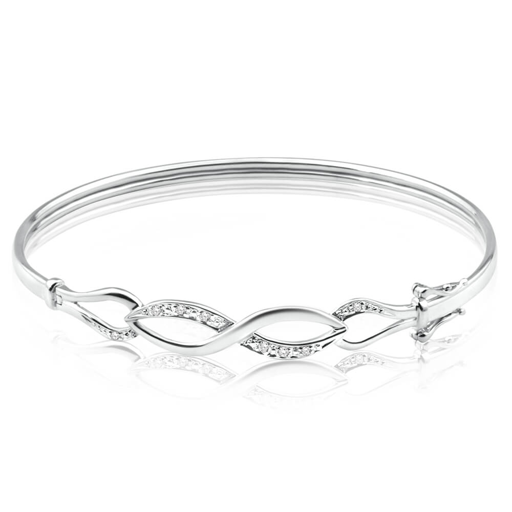 9ct White Gold Diamond Bangle - Elegant & Dainty Women's Jewelry for Weddings, Anniversaries & Special Occasions