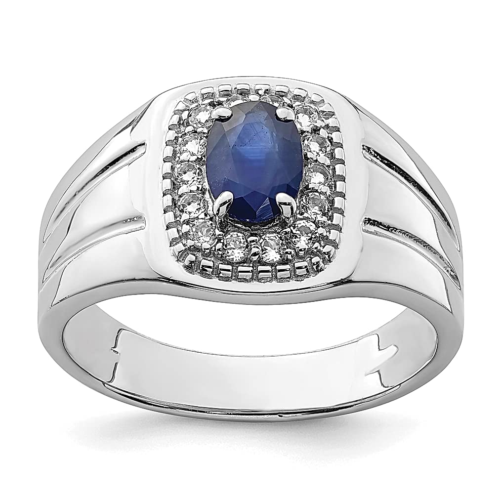 925 Sterling Silver Men's Blue Sapphire & White Topaz Ring - Elegant Gemstone Jewelry for Dad, Husband, Boyfriend - Perfect Gift for Anniversary, Birthday, Engagement - Durable & Hypoallergenic Fine Jewelry for Everyday Wear