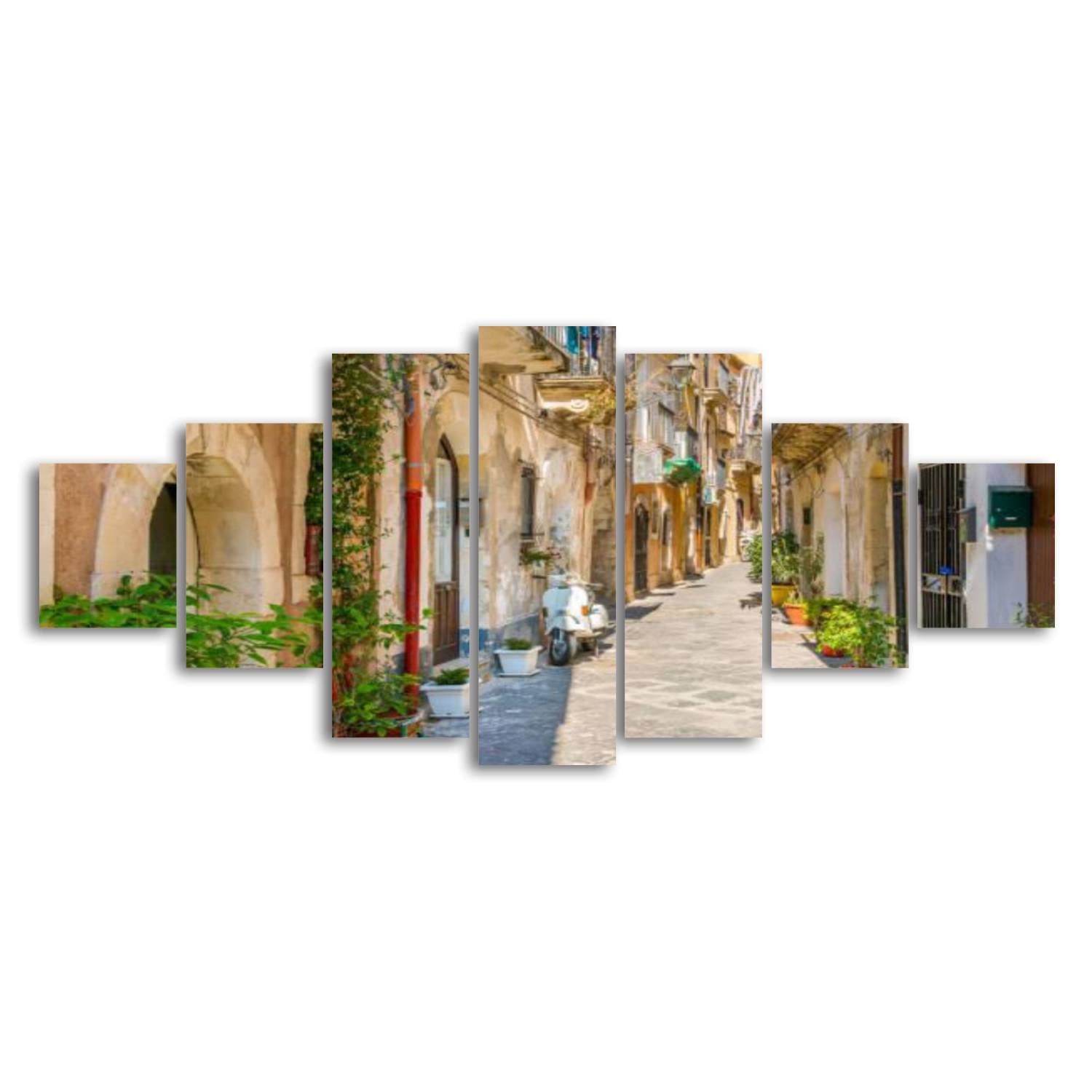 Picturesque Street in Ortigia Siracusa Old Town Sicily Italy Canvas Wall Art - Large 7 Panel Framed Painting for Living Room, Bedroom & Office Decor - Ready to Hang | Perfect for Home, Office & Gift Giving