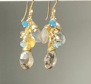 Moss Aquamarine and Labradorite Dangle Earrings in Gold - Elegant Boho Jewelry for Women, Perfect for Weddings, Parties & Everyday Wear