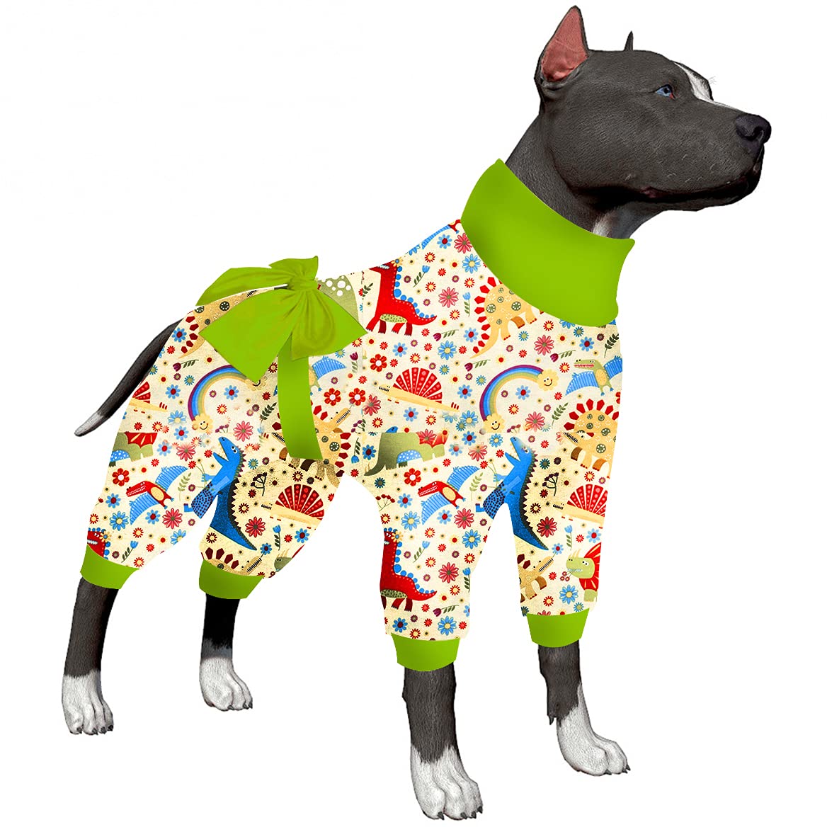 LovinPet Large Dog Onesie Pajamas - UV Protection & Anxiety Relief - Stretchy Dinosaur Print Sleepwear for Big Dogs - Perfect for Indoor Comfort, Outdoor Adventures, and Calming Anxious Pets
