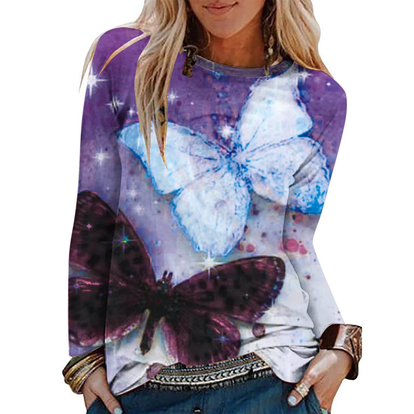 Women's Long Sleeve Graphic T-Shirt - Round Neck Casual Blouse for Fall & Autumn | Loose Fit Dressy Top for Work, Weekend & Everyday Wear