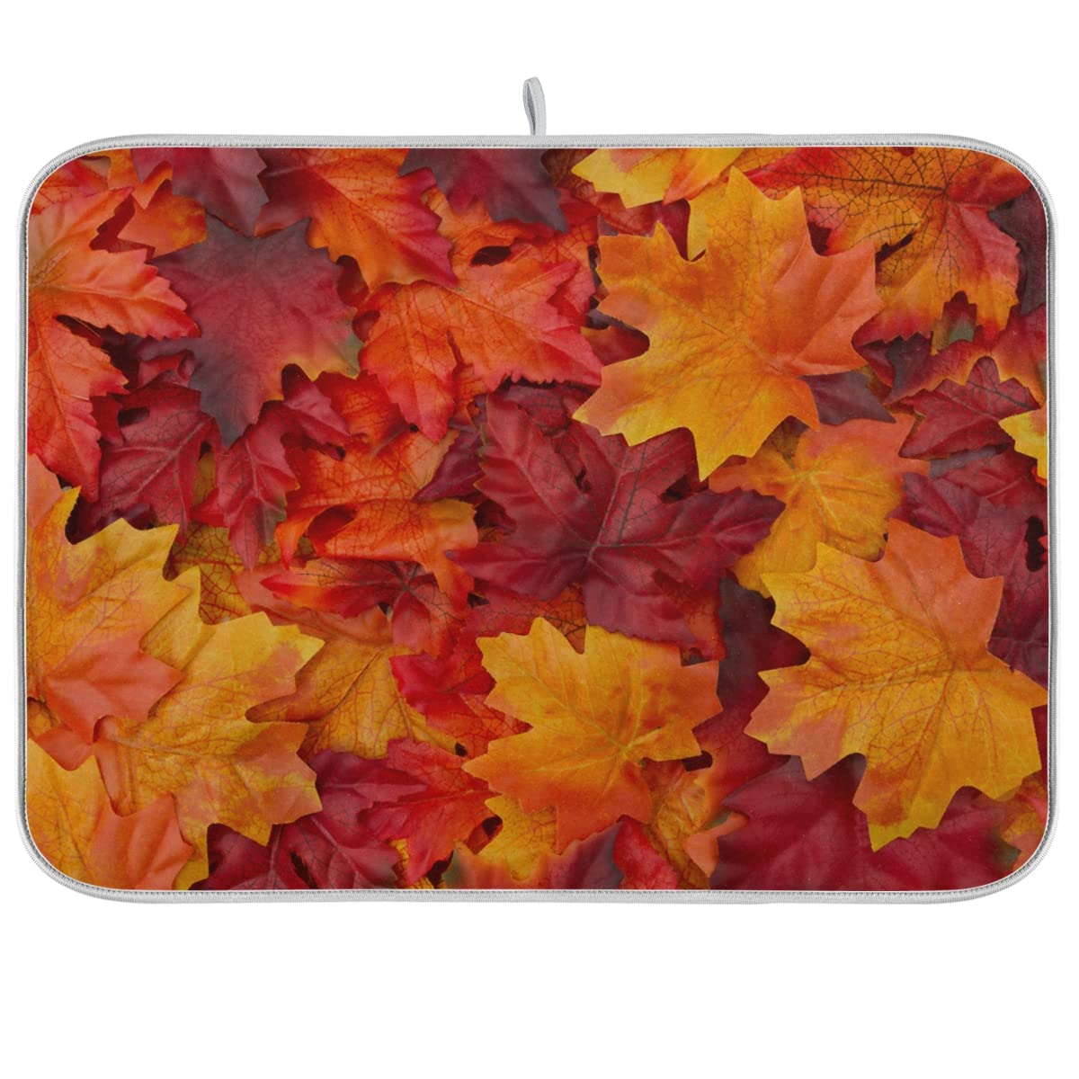 Extra Large 18x24 Inch Autumn Leaves Kitchen Sink Dish Drying Mat - Heat Proof, Multifunctional Counter Protector for Dishwashing & Food Prep