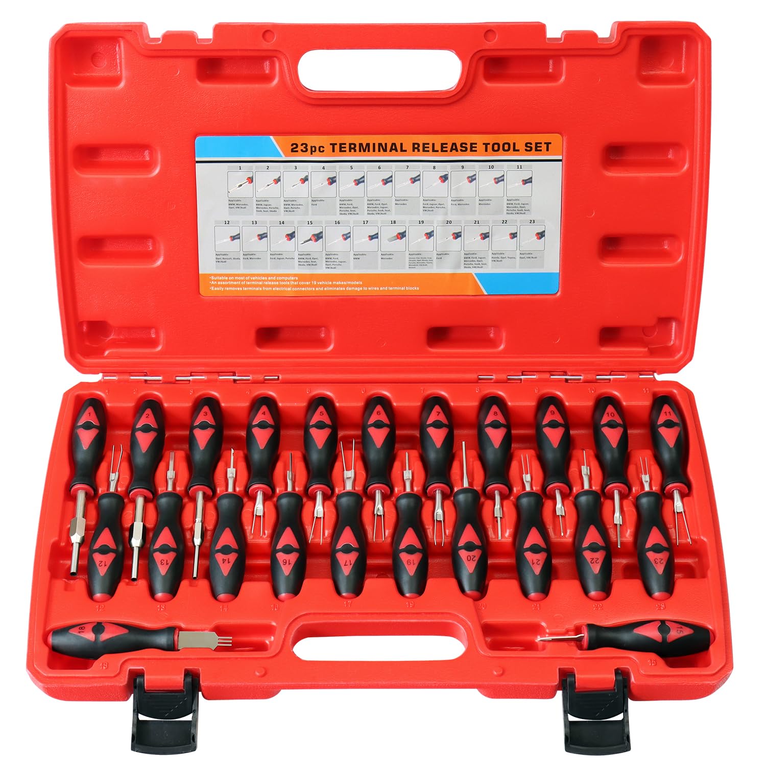 Universal 23-Piece Terminal Release Kit - Wire Connector Removal Pin Extractor Tool Set for American & Imported Cars | Perfect for Auto Repair, Electrical Maintenance & DIY Vehicle Projects