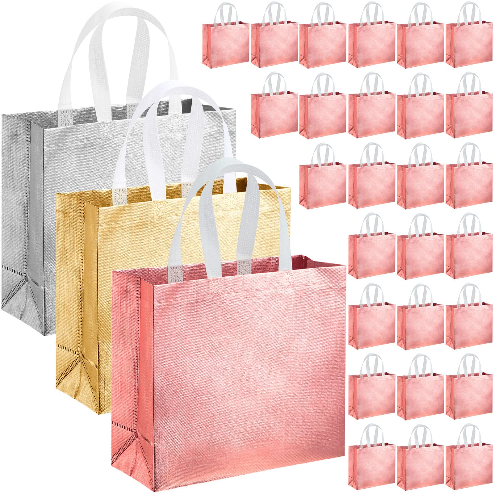 Eco-Friendly 60 Pack Reusable Tote Bags for Grocery Shopping - Premium Wedding Thank You Gift Bags for Bridesmaids (Gold, Rose Gold, Silver) - Perfect for Bridal Showers, Parties & Sustainable Shopping