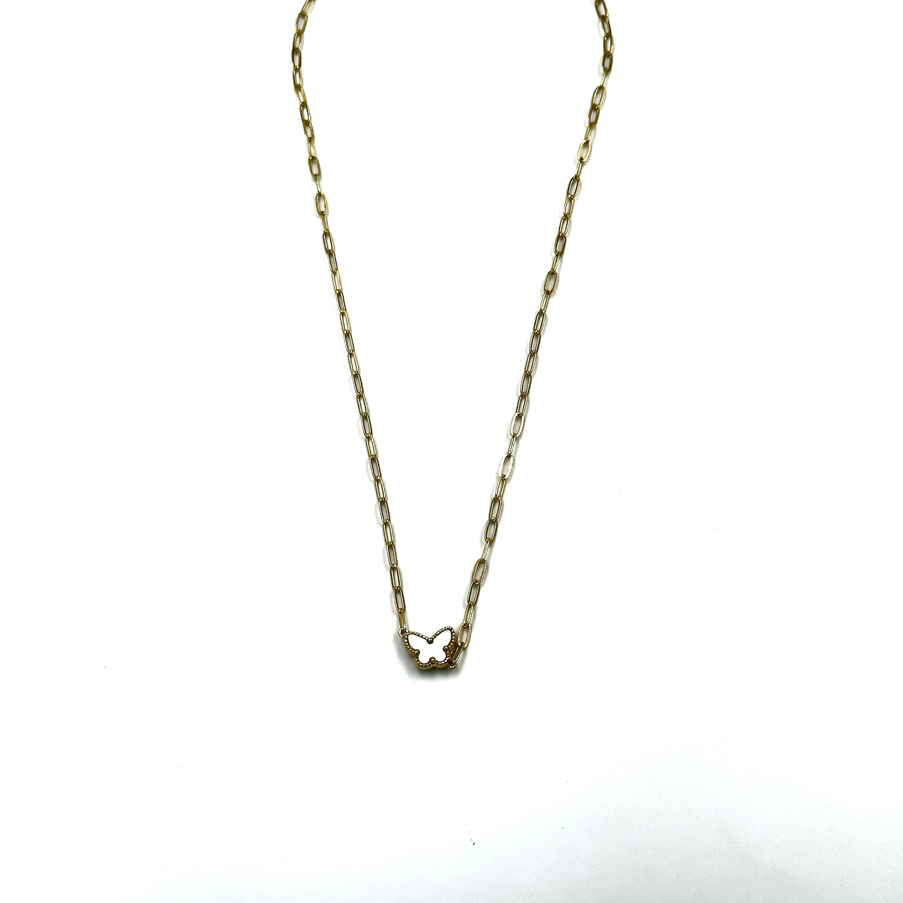 Ashley Gold Stainless Steel Gold Plated White Enamel Butterfly Pendant Necklace for Women - Elegant Jewelry Gift for Birthday, Anniversary & Valentine's Day