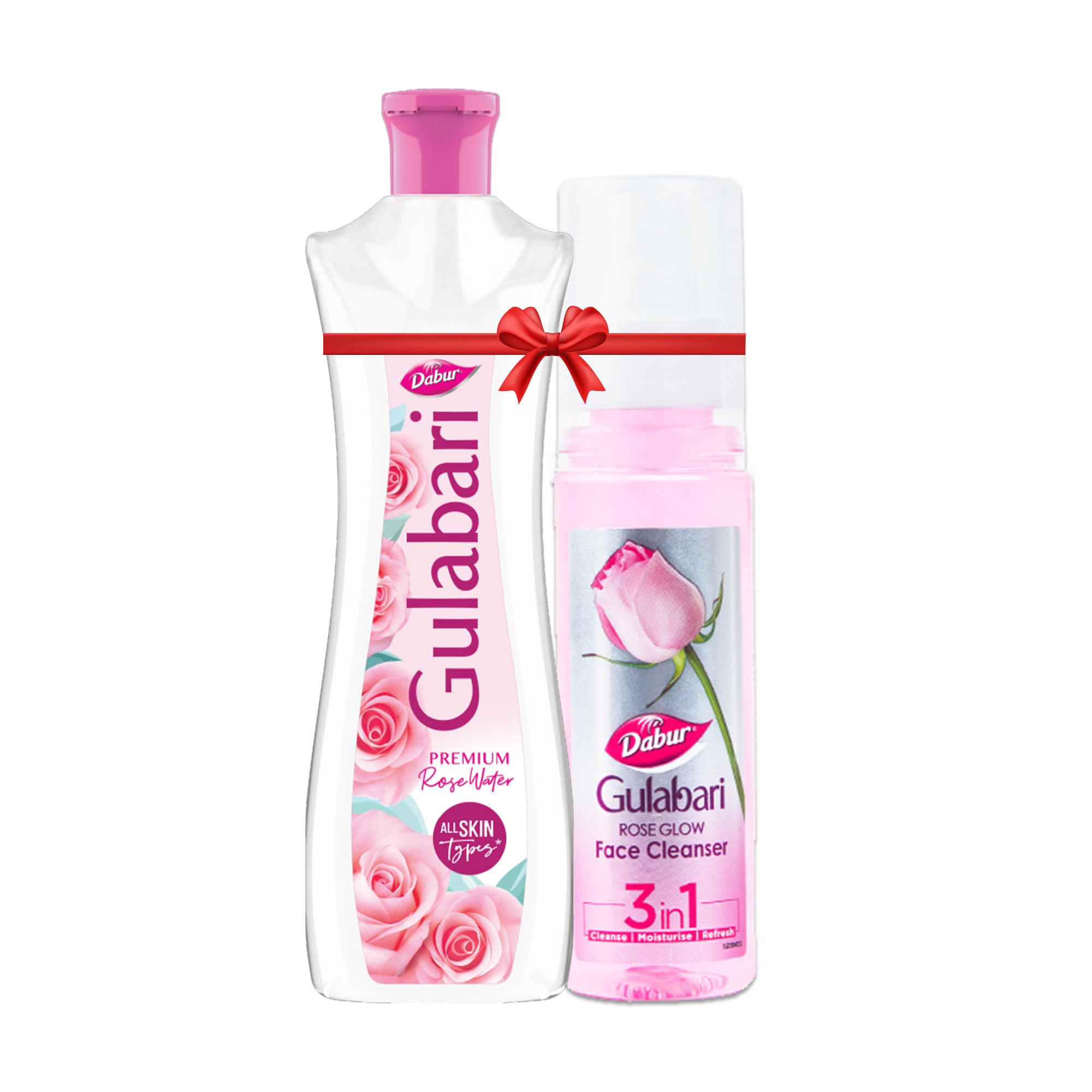 Dabur Gulabari Premium Rose Water Toner 400ml & Rose Glow Face Cleanser 100ml Set - For All Skin Types | Hydrating, Balancing & Cleansing Skincare Routine | Perfect for Daily Use, Travel & Gifts