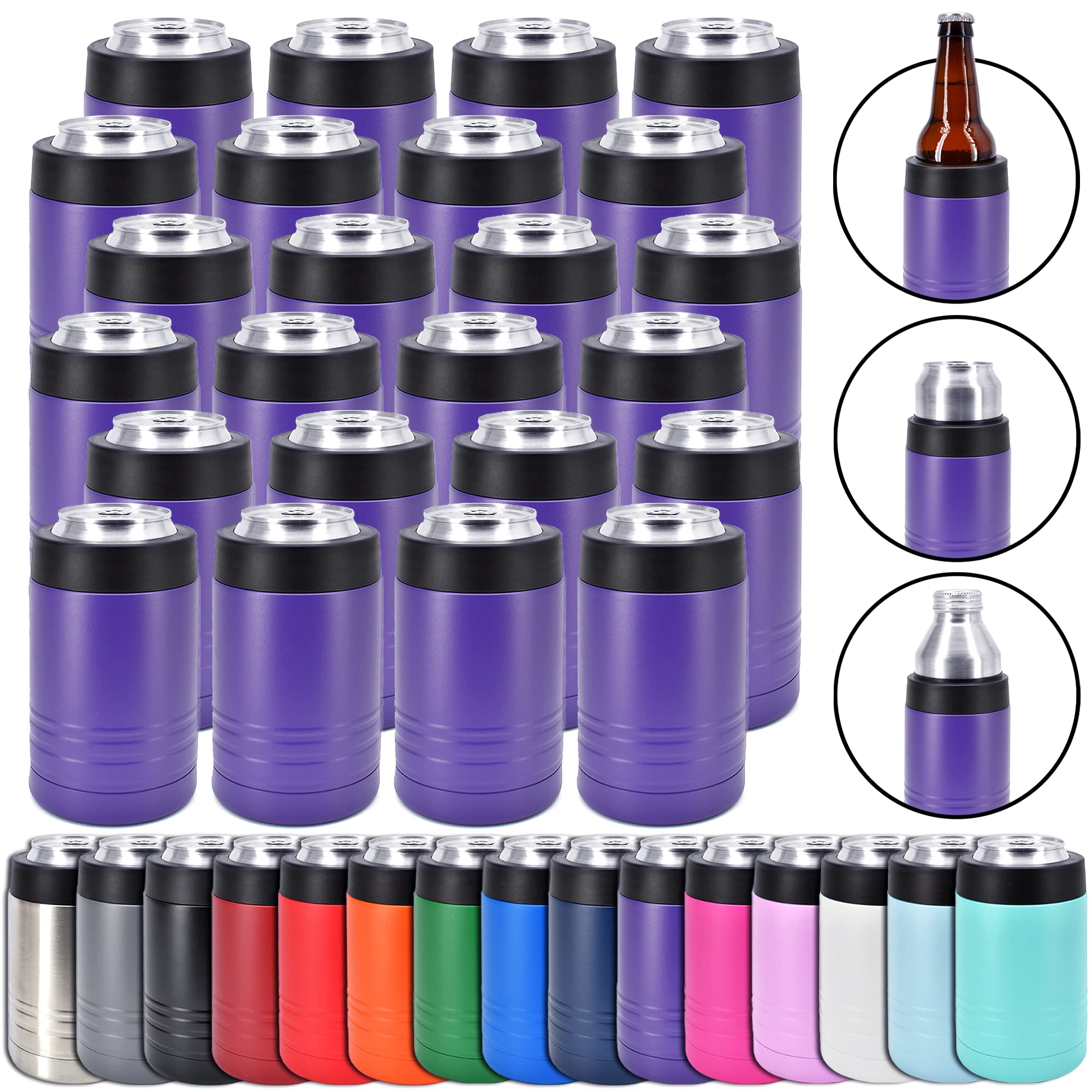 24-Pack 12 oz Stainless Steel Vacuum Insulated Water Bottles - Double Wall Thermal Insulation Keeps Drinks Cold for 24 Hours - Powder Coated Purple - Perfect for Office, Gym, Hiking & Outdoor Activities
