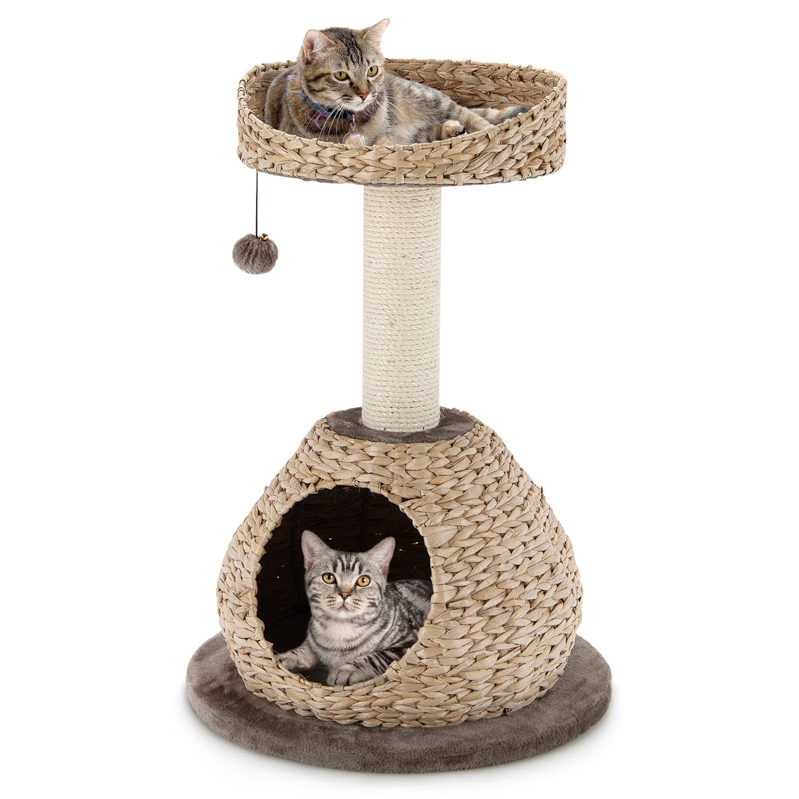 Tangkula Modern Cat Tree for Indoor Cats - Small/Tall Cat Tower with Natural Sisal Scratching Post, Handmade Wicker Condo & Top Perch - Fun Hanging Toy Ball for Large Cats - Perfect for Play, Rest & Scratching in Living Rooms & Bedrooms