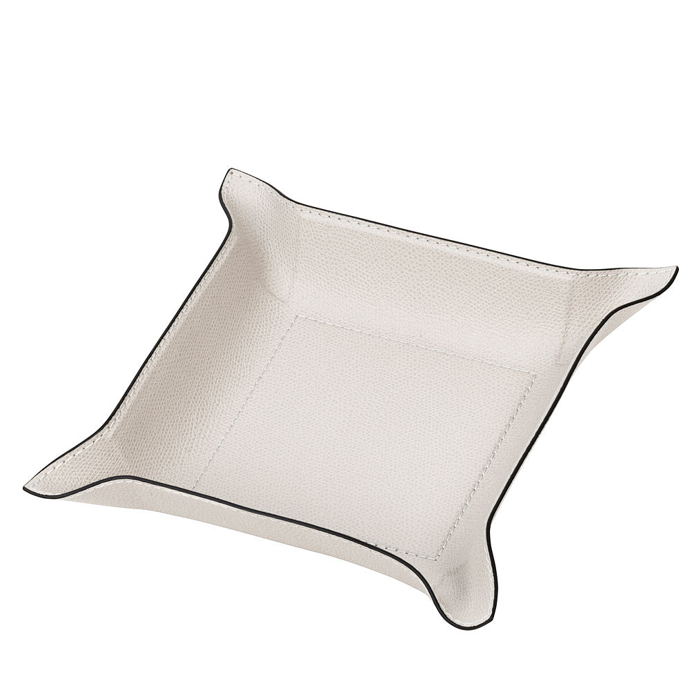 Giobagnara Jack Valet Tray - Square Mini Bellagio in Nude 10x10cm with Stitching | Luxury Leather Catchall for Keys, Jewelry & Essentials | Perfect for Nightstand, Dresser & Entryway Organization