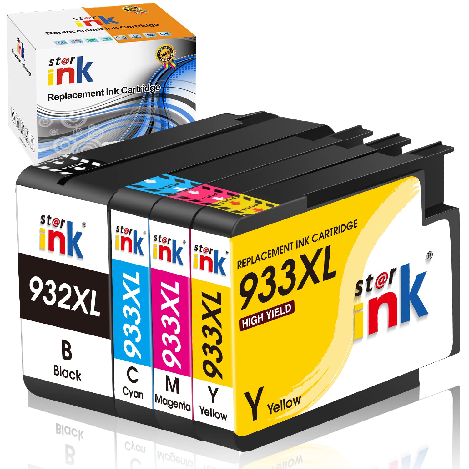 HP 933XL 932XL 933 932XL Compatible Ink Cartridge Replacement (Black, Cyan, Magenta, Yellow) - 4 Pack for OfficeJet 6600 6700 7610 7612 7510 7110 6100 Printers - Ideal for Home Office Printing, Documents & Photos