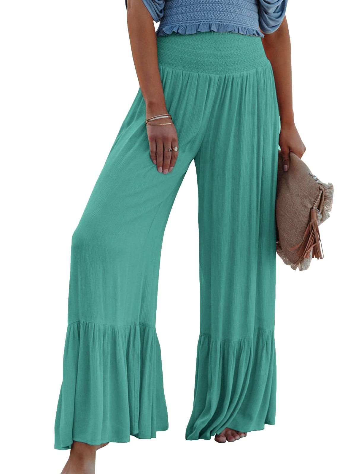 Women's Comfy Wide Leg Palazzo Pants - Summer Casual High Waisted Loose Fit for Beach & Travel