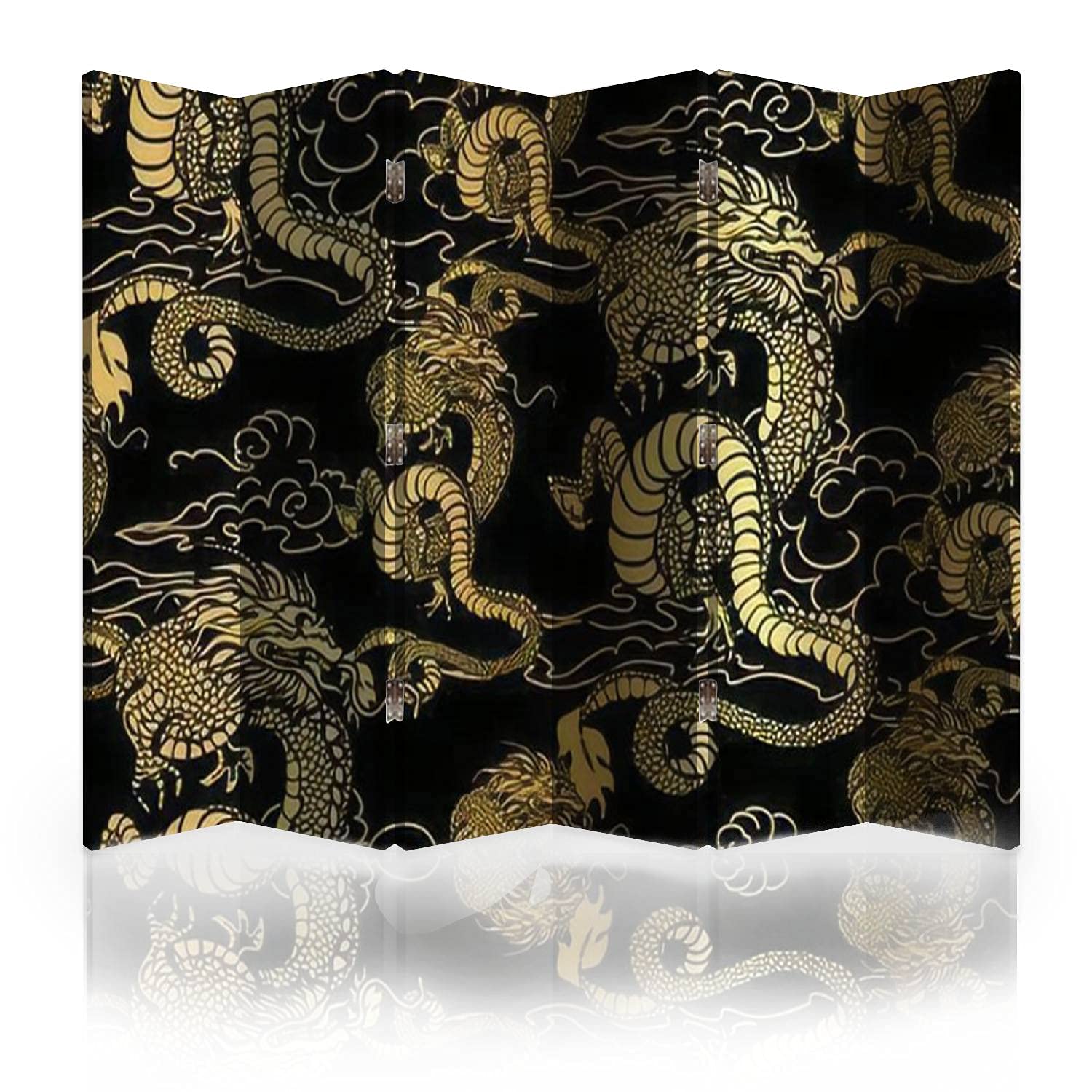 6-Panel Folding Room Divider Screen - Japanese Dragon & Kimono Design Canvas Privacy Partition for Bedroom, Office & Living Space | Hand-Painted Asian Inspired Room Separator Wall Decor