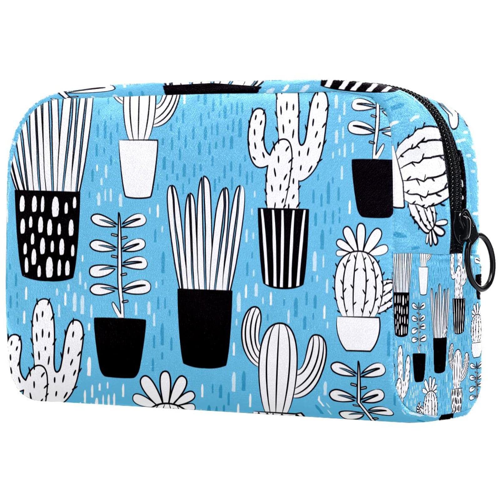 HadHfun Cactus Doodle Pattern Makeup Bag - Waterproof Travel Cosmetic Organizer for Women & Girls | Perfect for Travel, Gym, and Daily Essentials Storage