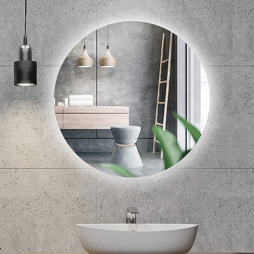Modern LED Illuminated Bathroom Mirror - Wall Mounted Vanity Mirror with Round Rimless Design, White/Warm Light for Makeup & Shaving | Perfect for Bathrooms, Bedrooms & Dressing Areas