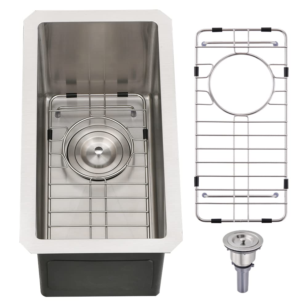 BoomHoze 10 x 18 Inch Stainless Steel Undermount Bar Sink - Deep Single Bowl RV Sink with Grid & Drain Strainer | Perfect for Wet Bars, Kitchen Prep, RV Camping & Outdoor Utility