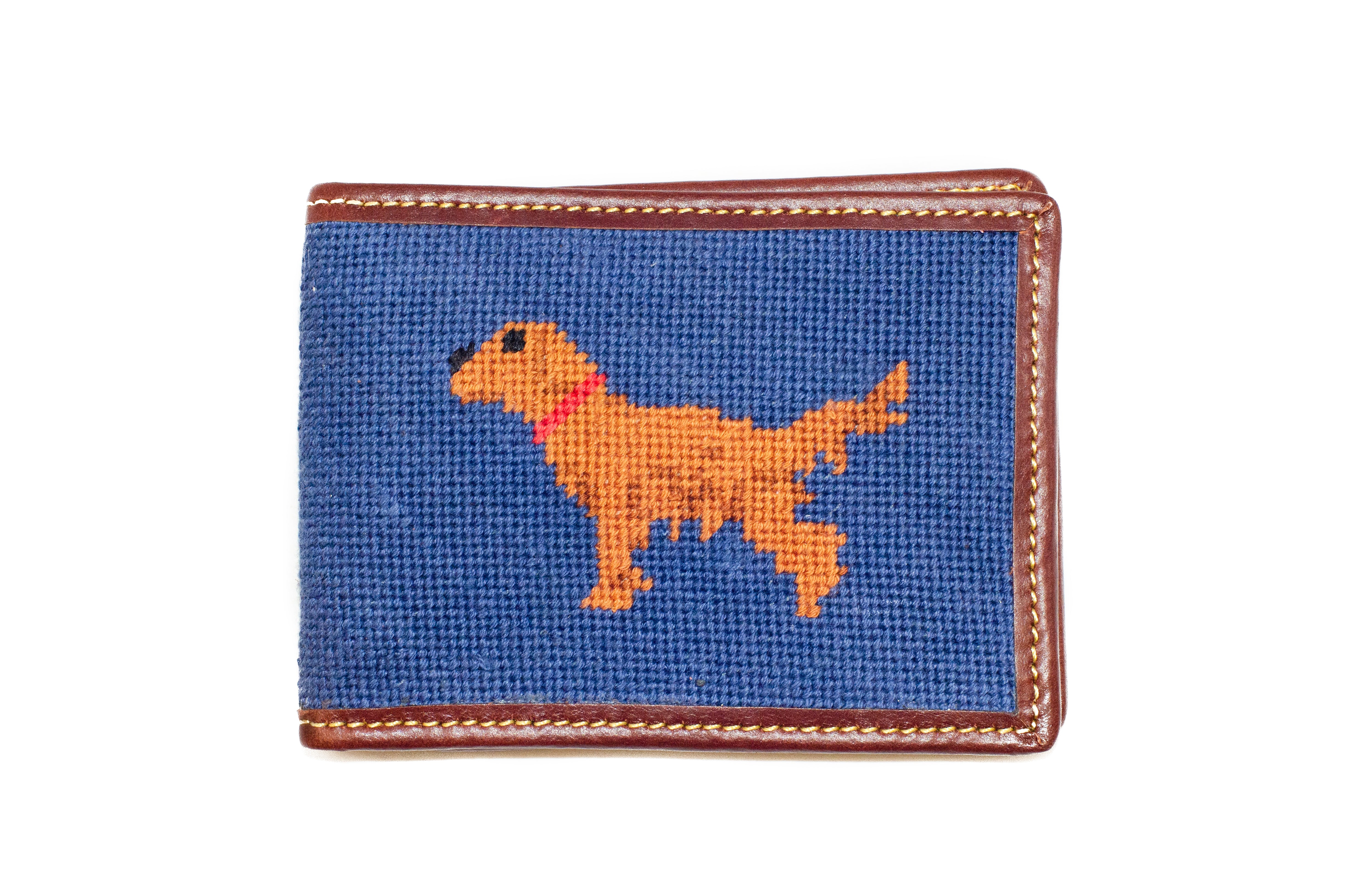 Golden Retriever Needlepoint Wallet - Handmade Embroidered Leather Wallet for Dog Lovers - Perfect Gift for Pet Owners & Everyday Use