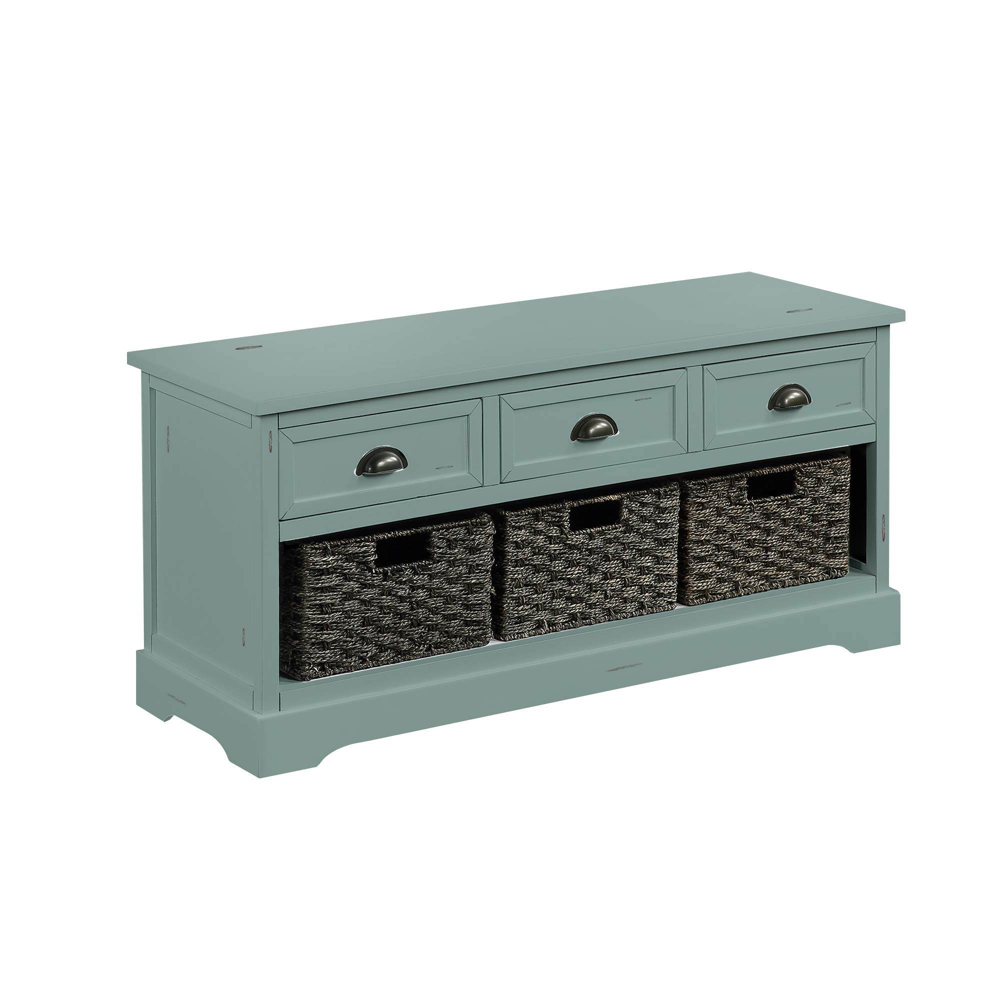 Anwick Wooden Storage Bench with 3 Drawers & 3 Woven Baskets - Entryway Organizer, Living Room Seat, Bedroom Storage Solution