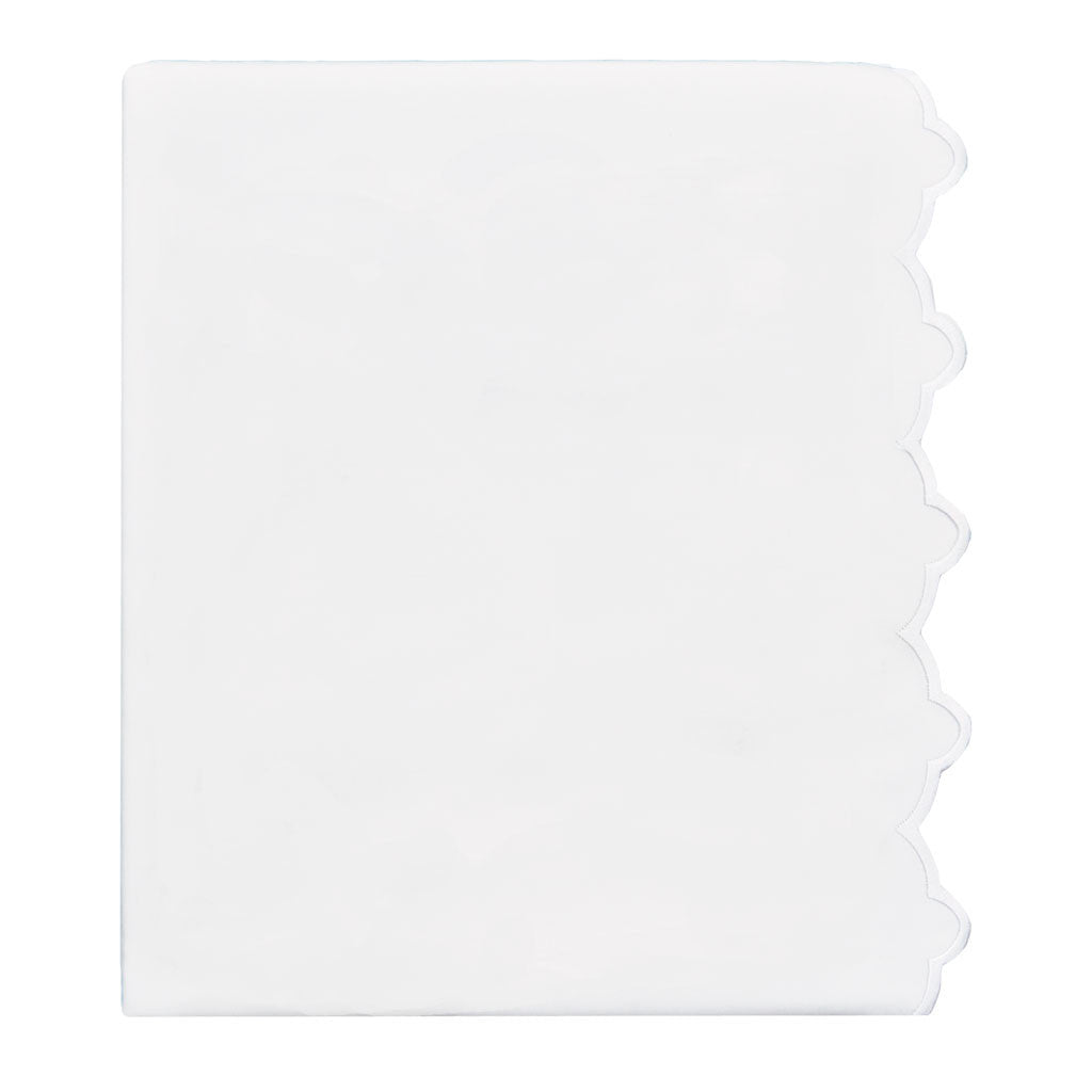 White Scalloped Embroidered Flat Sheet - Queen Size Bedding for Home Decor & Guest Room - Soft Cotton Luxury Bed Sheet Set