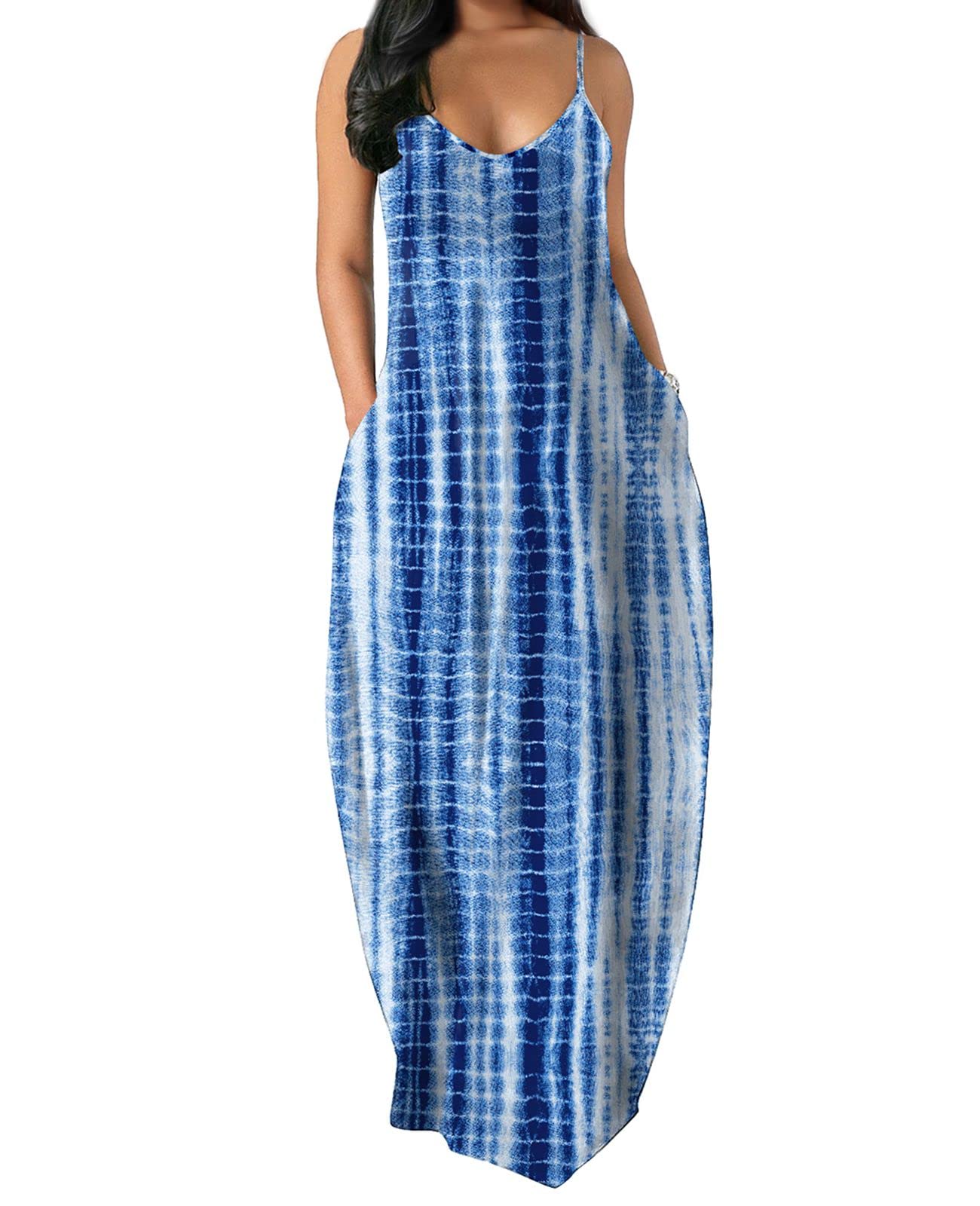 OFEEFAN Women's Summer Maxi Dress - Spaghetti Strap Casual Sundress with Pockets | Beach Cover Up, Vacation Outfit, Boho Chic Fashion