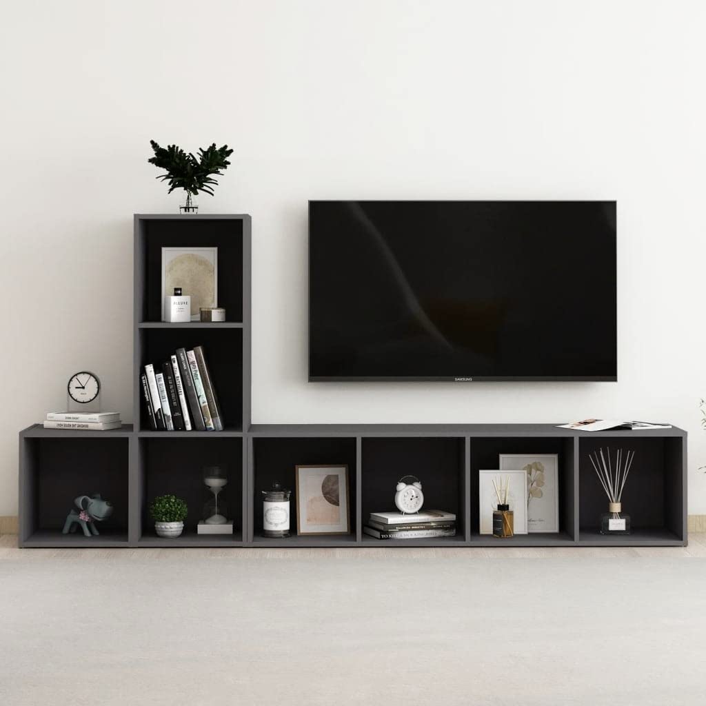 3-Piece Gray Chipboard Entertainment Center TV Stand with Media Console - Perfect for Living Room, Home Theater & Gaming Setup