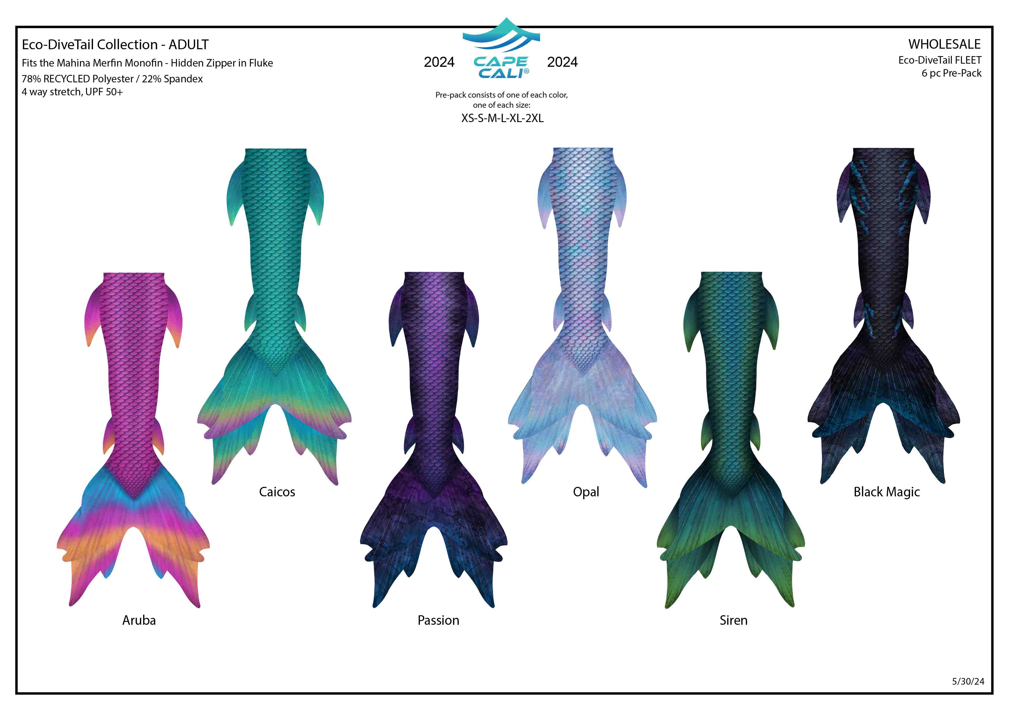 Wholesale 6-Piece DiveTail Set - 1.2 Wholesale PrePack for Scuba Diving, Swimming & Water Sports Gear