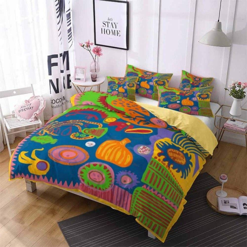 YZBEDSET Fruit Print Duvet Cover Set - Cartoon Bedding Set with Pillowcases, 100% Cotton Home Bed Linens (Full Size 203x228cm) for Kids Room, Dorm, Guest Bedroom & Cozy Home Decor