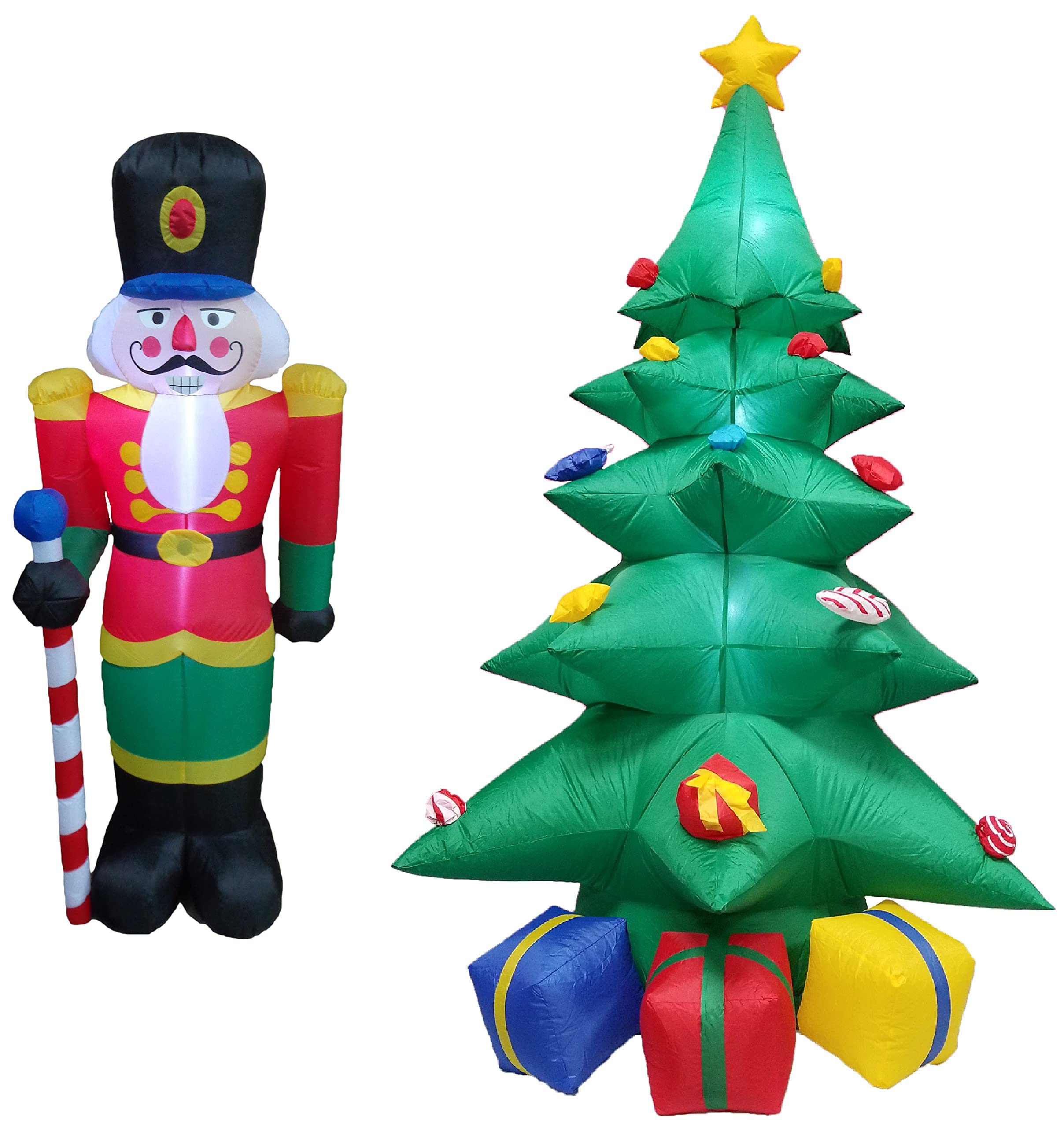 6ft Inflatable Nutcracker & 8ft Christmas Tree Decor Set with Lights - Outdoor Holiday Party Decorations for Yard, Lawn, and Indoor Xmas Festive Decor
