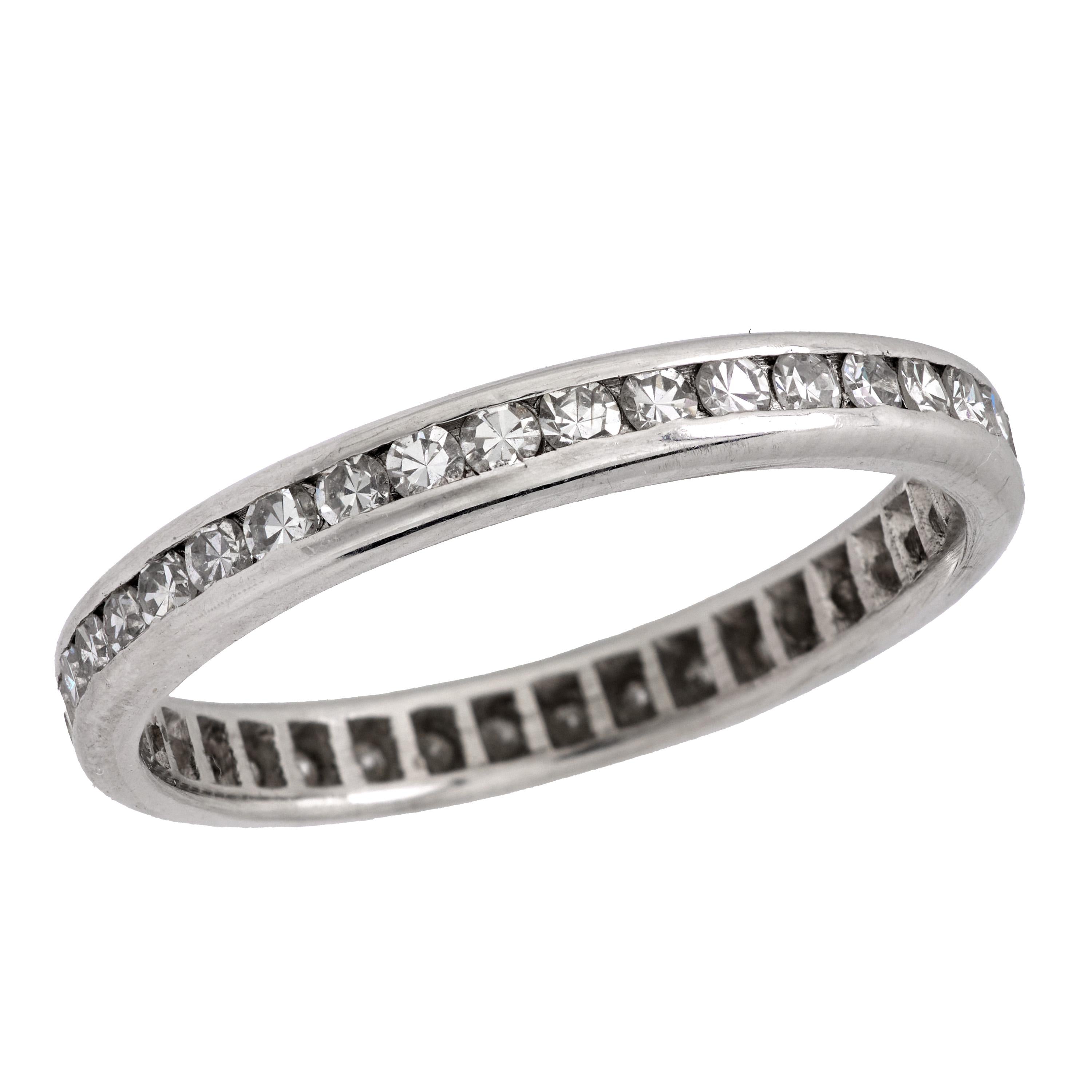 Vintage Mid Century Diamond Platinum Eternity Band Ring for Women - Elegant Wedding, Anniversary & Special Occasion Jewelry Gift