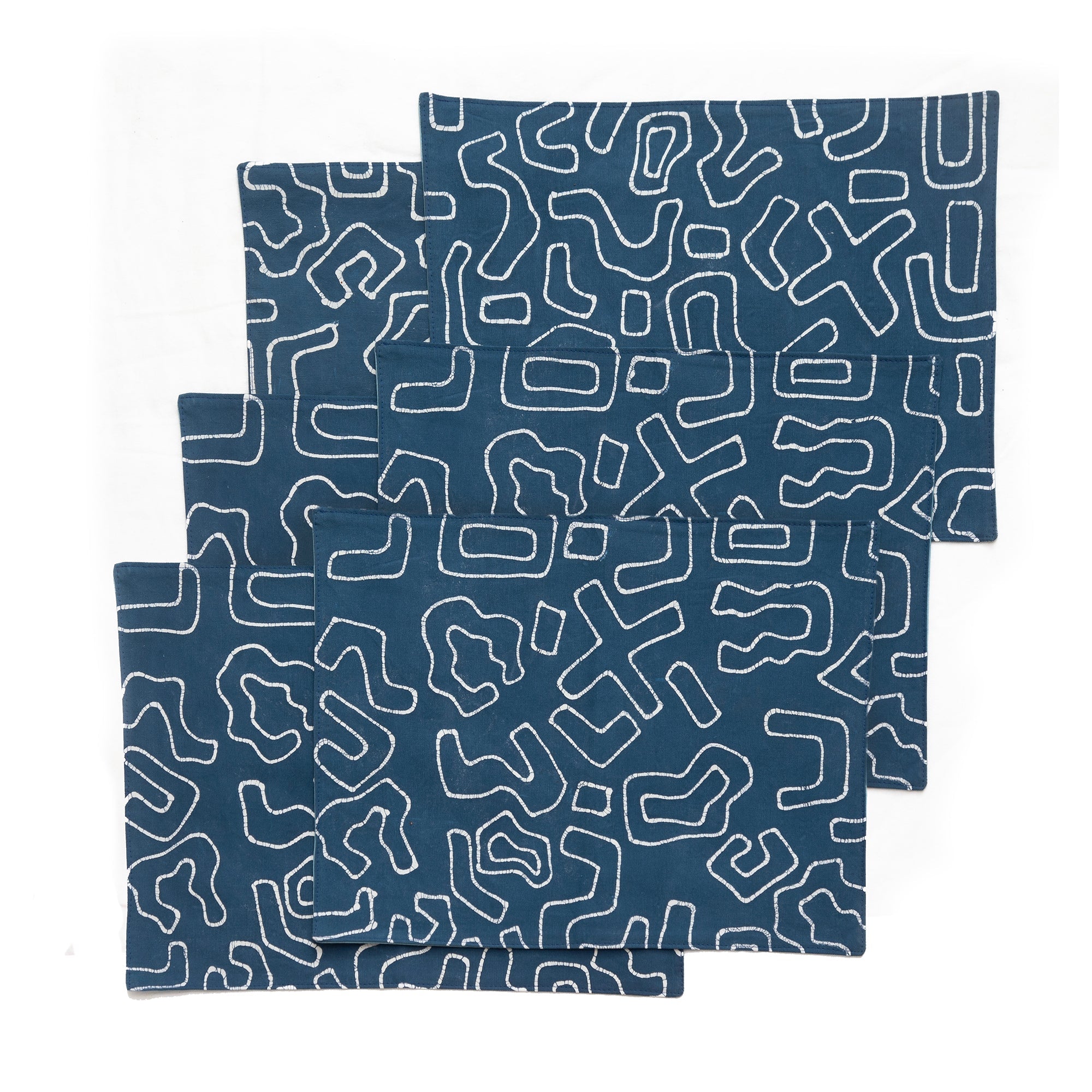 Kuba Blues Outline Indigo Table Mats - Set of 4 Handwoven Cotton Placemats for Dining Table, Perfect for Home Decor, Dinner Parties & Holiday Gatherings