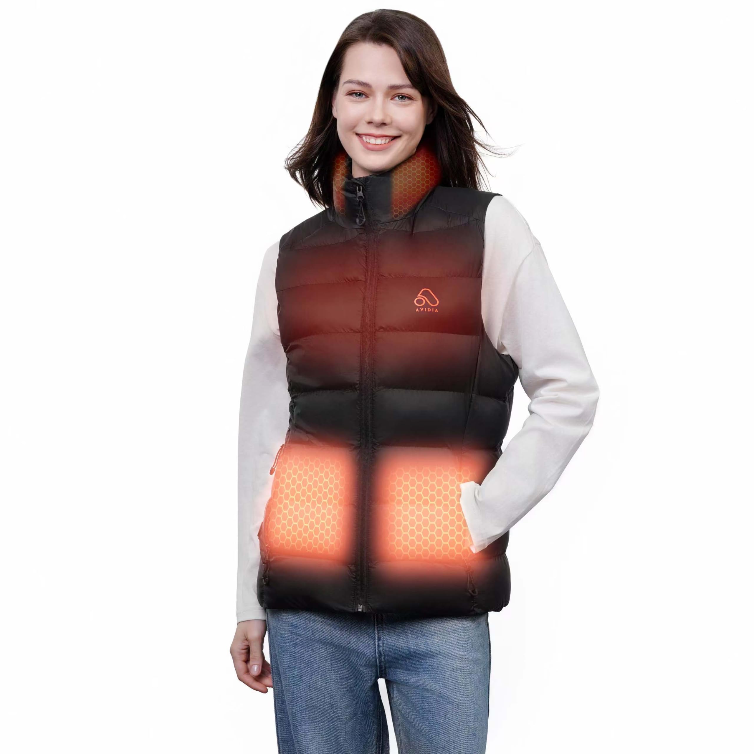 AVIDIA Women's Heated Down Vest with Rechargeable Battery Pack - Lightweight Electric Warming Vest for Outdoor Activities, Hunting, Hiking & Cold Weather - Perfect Winter Gift for Her
