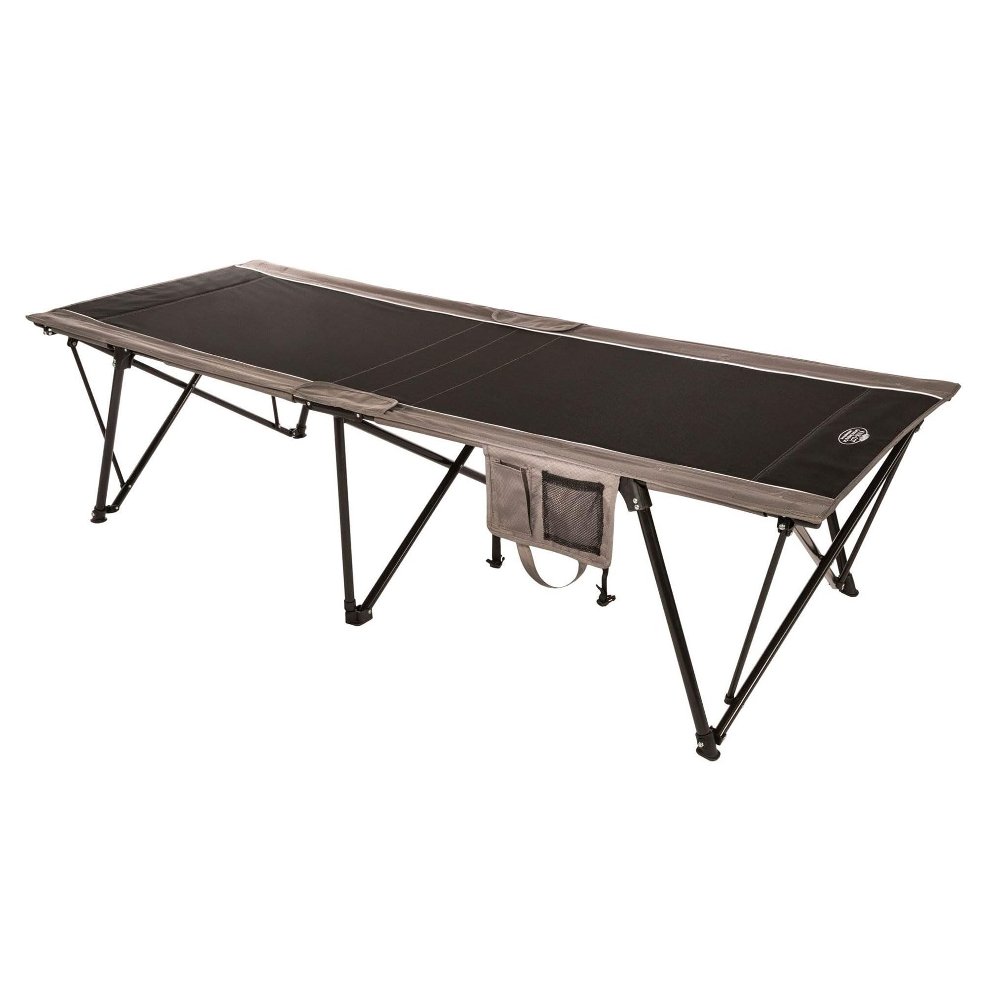 **Kamp-Rite Oversized Kwik Cot - Quick Setup 1-Person Camping Bed with Side Storage Pockets, Storage Hammock & 600D Carry Bag (Black & Gray) - Perfect for Camping, Backpacking & Outdoor Adventures**