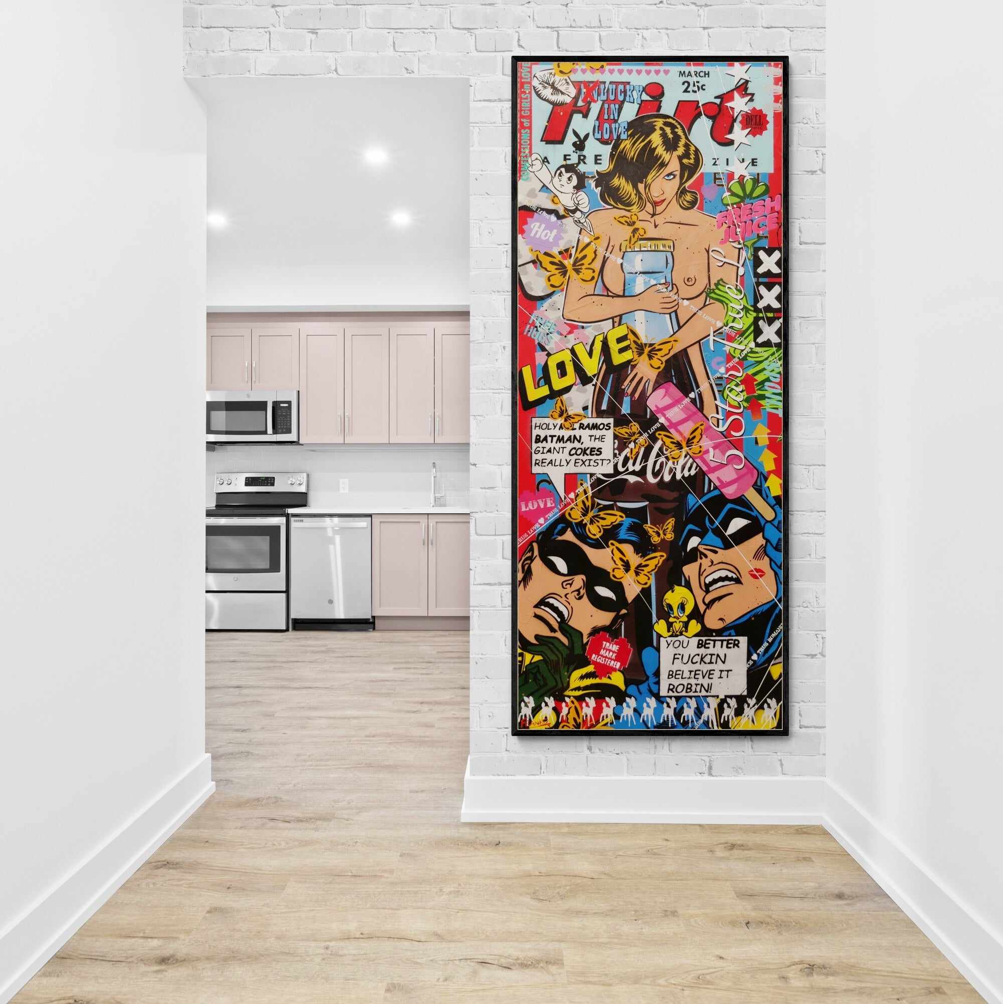 200cm x 80cm Giant Nude Coke Bottle Textured Urban Pop Art Canvas Painting - Modern Home Decor, Office Wall Art, Gift for Coca-Cola Fans