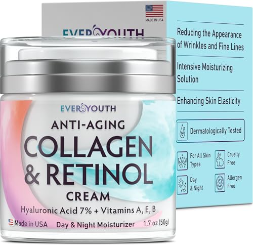 EVERYOUTH Collagen Retinol Face Moisturizer with Hyaluronic Acid - Anti-Wrinkle Day & Night Cream for Women, Made in USA, 1.7oz | Hydrating Facial Moisturizer for Dry Skin, Fine Lines & Wrinkles | Perfect for Daily Skincare Routine & Anti-Aging Regimen