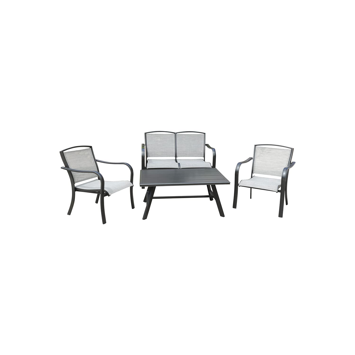 Hanover Foxhill 4-Piece Commercial Grade Patio Furniture Set - Durable Outdoor Seating in Gray/Gunmetal - Perfect for Backyard, Garden, Poolside & Restaurant Outdoor Dining