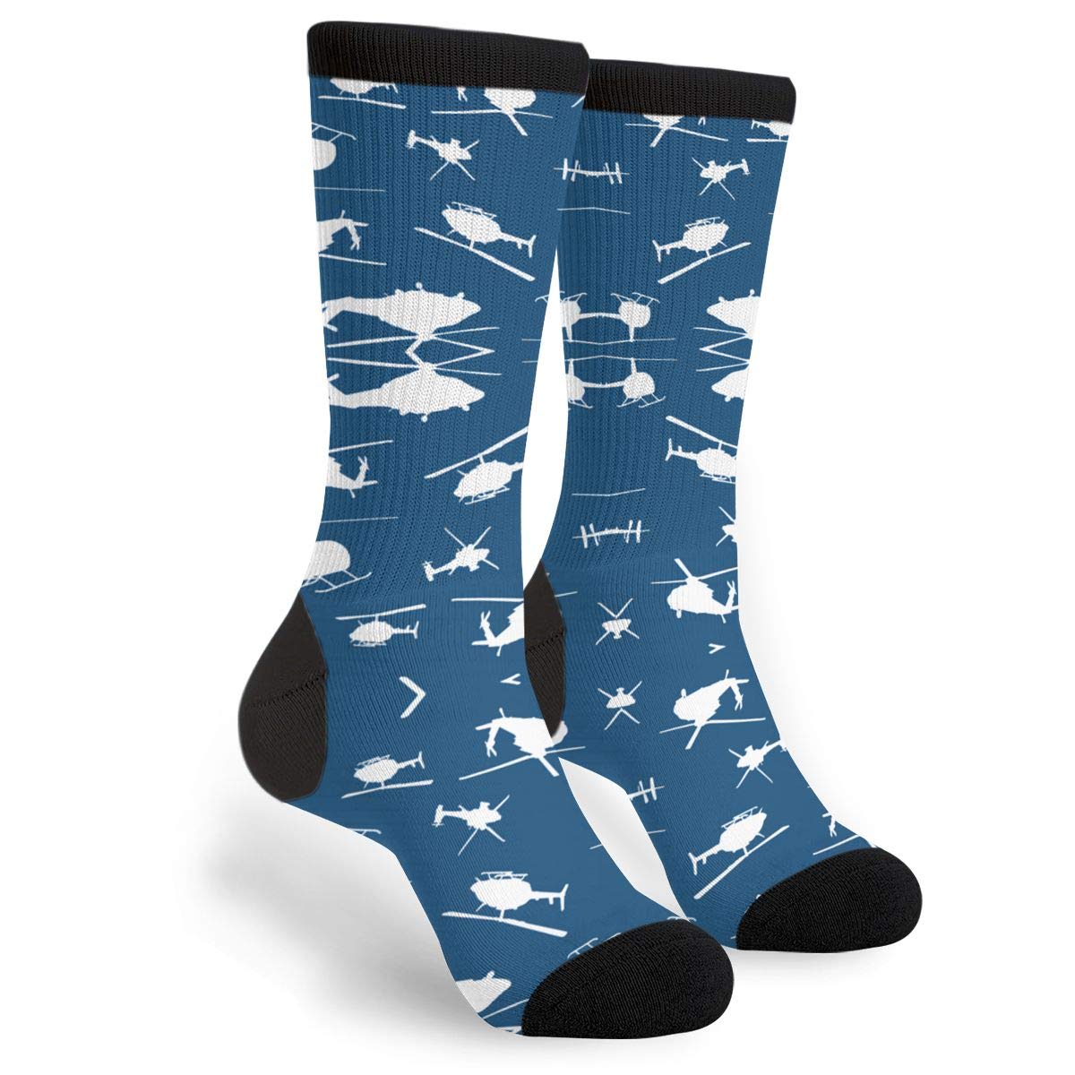 Fun Helicopter Silhouette Crew Socks for Women & Men - Novelty Blue Dress Socks for Aviation Enthusiasts - Perfect for Gifts, Costumes, and Casual Wear