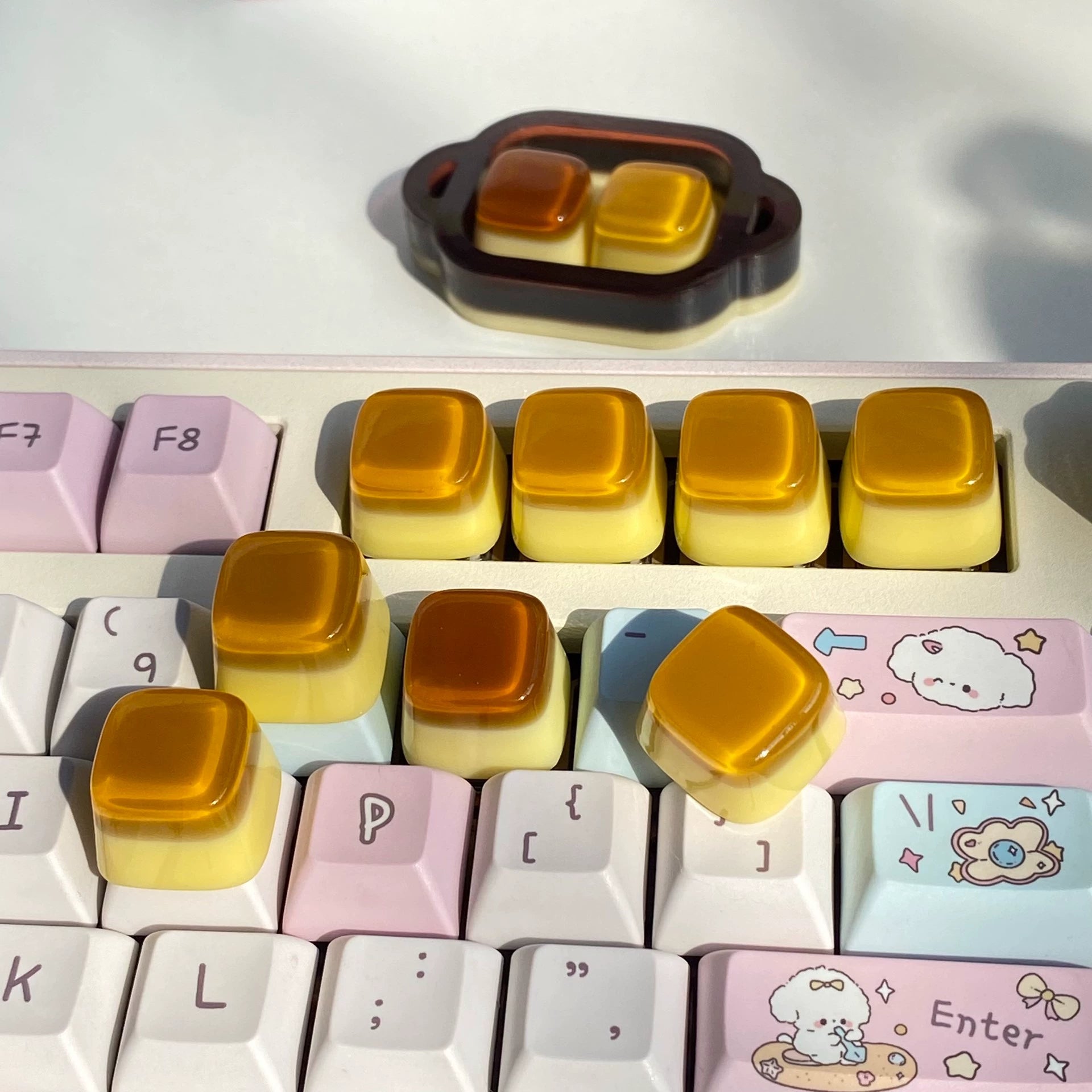 Handmade Caramel Pudding Resin Keycaps - Custom Mechanical Keyboard Keycaps for Gaming & Typing - Unique Artisan Keycaps for PC & Mac Keyboards