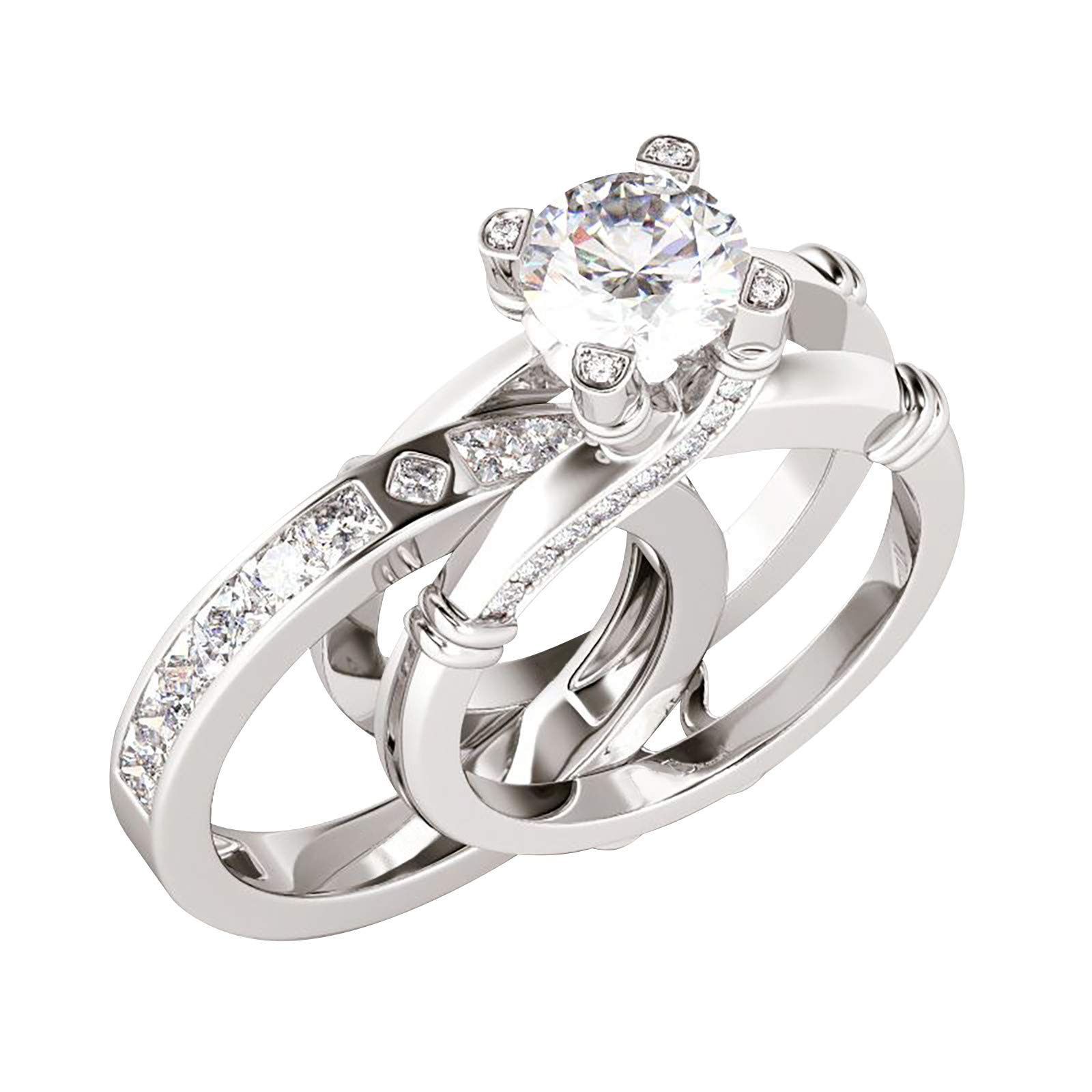 2 in 1 Sterling Silver Diamond Rings for Women - Elegant Stackable Wedding Band & Engagement Ring Set - Perfect Birthday, Valentine's Day, Mother's Day Gift for Girlfriend, Wife, Mom or Daughter - Ideal for Anniversaries, Proposals & Everyday Luxury Jewelry