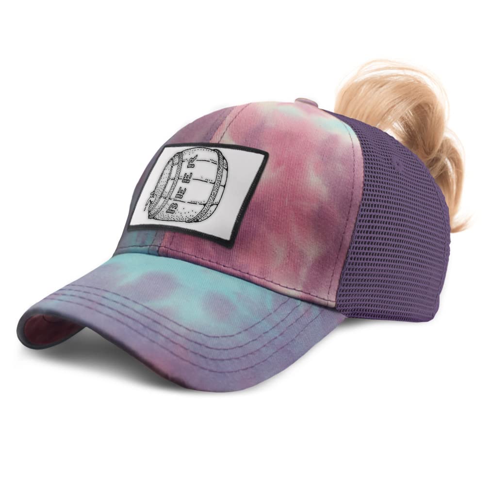Vintage Look Women's High Ponytail Baseball Cap - Adjustable Beer Barrel Design Hat for Food & Beverage Industry, Bars & Outdoor Events