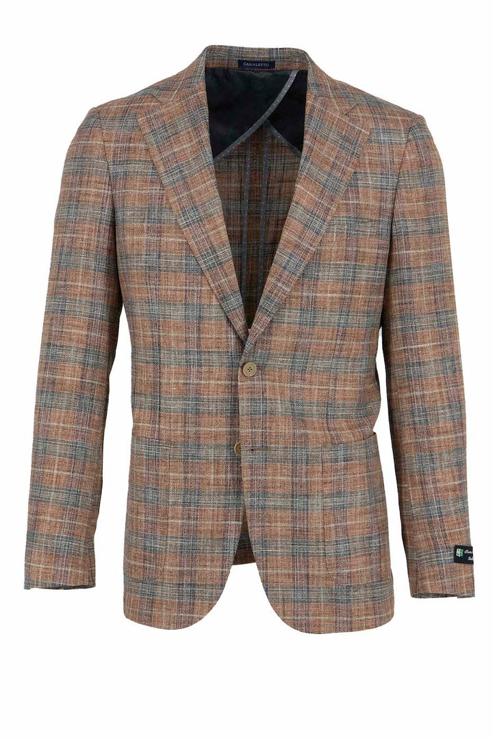 Stylish Canaletto Burnt Orange & Taupe Windowpane Veneto Slim Fit Bamboo Jacket CU2025195 | Perfect for Business Casual & Office Wear