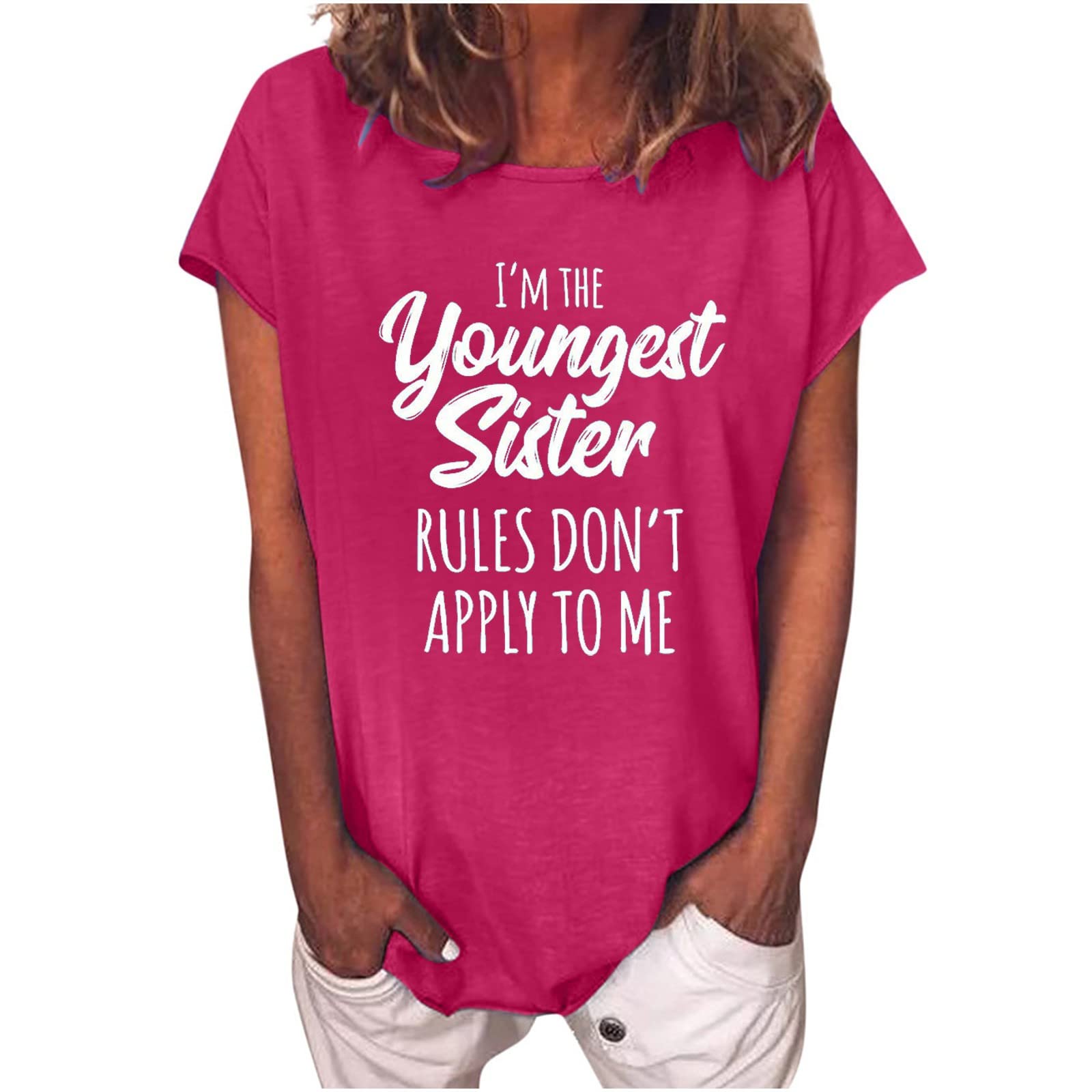 Women's Summer Tops - Cute Letter Print Short Sleeve Round Neck Tunic Tee Shirts | Casual Comfortable Sister Tops for Everyday Wear & Summer Outfits