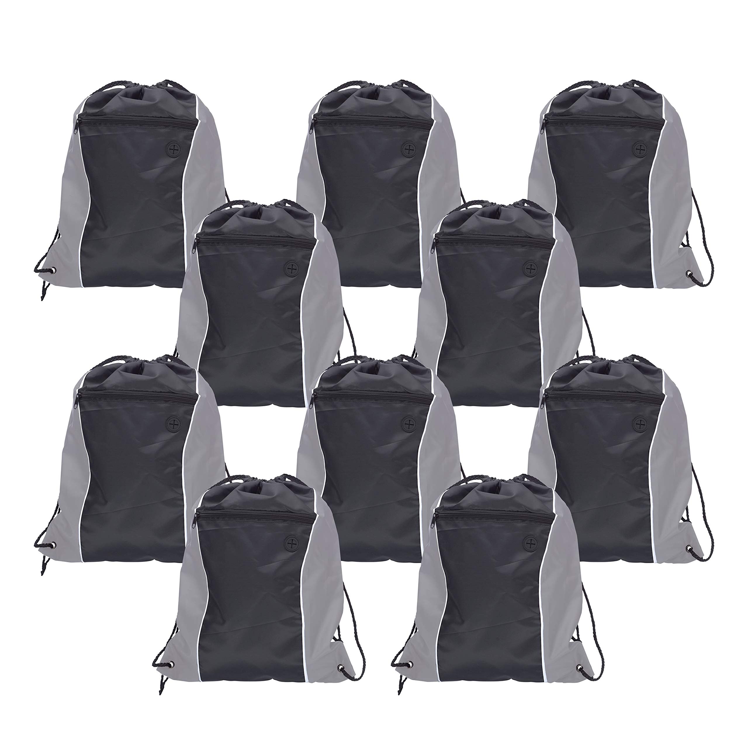 10 Pack Two-Tone Drawstring Backpacks - Durable Non-Woven Sports Bags for Gym, Training & Travel - Lightweight & Reusable for School, Work, Yoga & Outdoor Activities - Grey