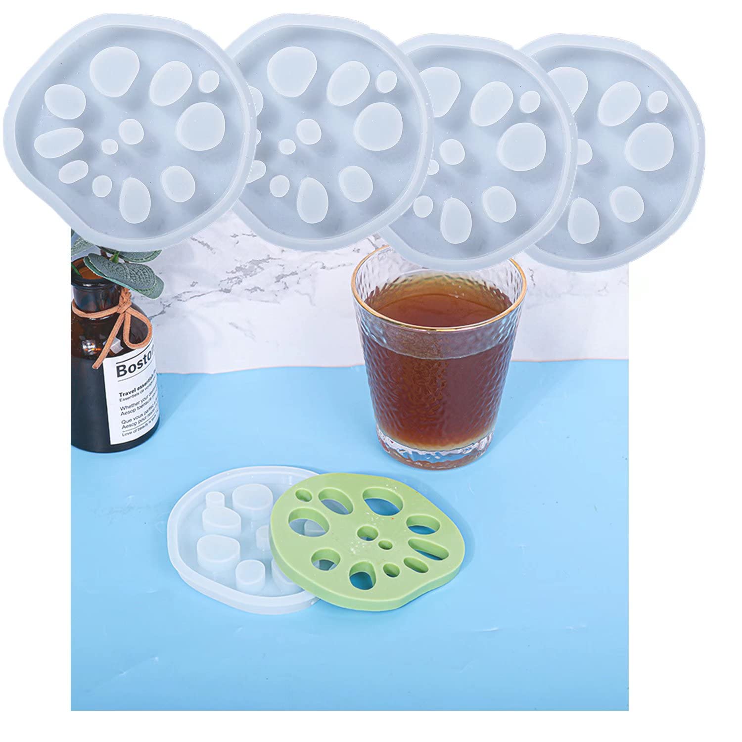 Lotus Root Coaster Silicone Mold Set - 4PCS DIY Resin Coaster Molds for Epoxy Crafts, Home Decor, and Unique Gifts