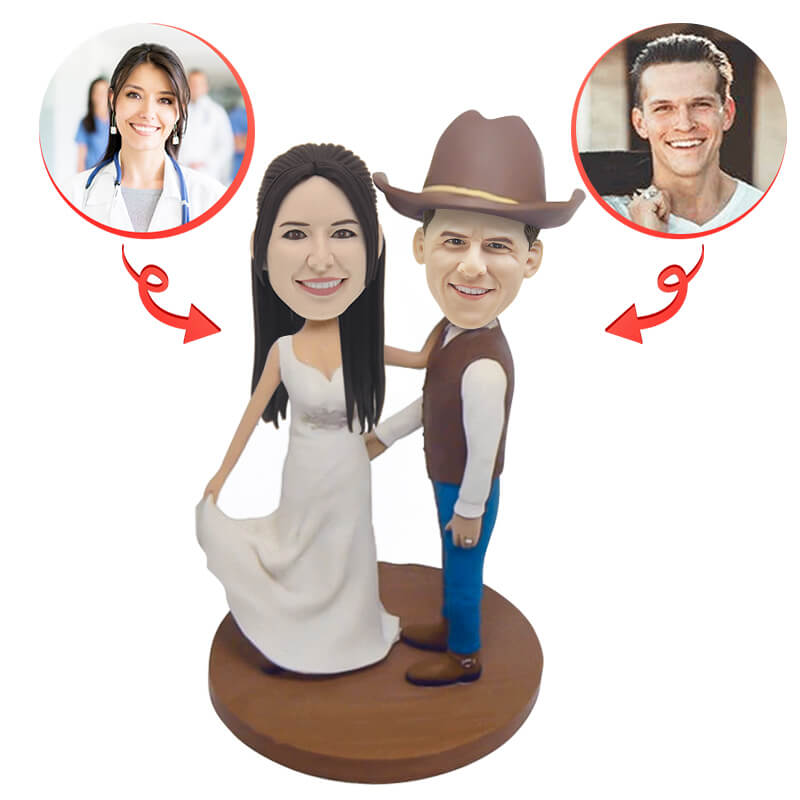 Custom Cowboy Wedding Bobbleheads - Personalized Western Couple Figurines for Anniversary, Engagement & Rustic Wedding Decor - Perfect Gift for Country Lovers & Western Theme Parties